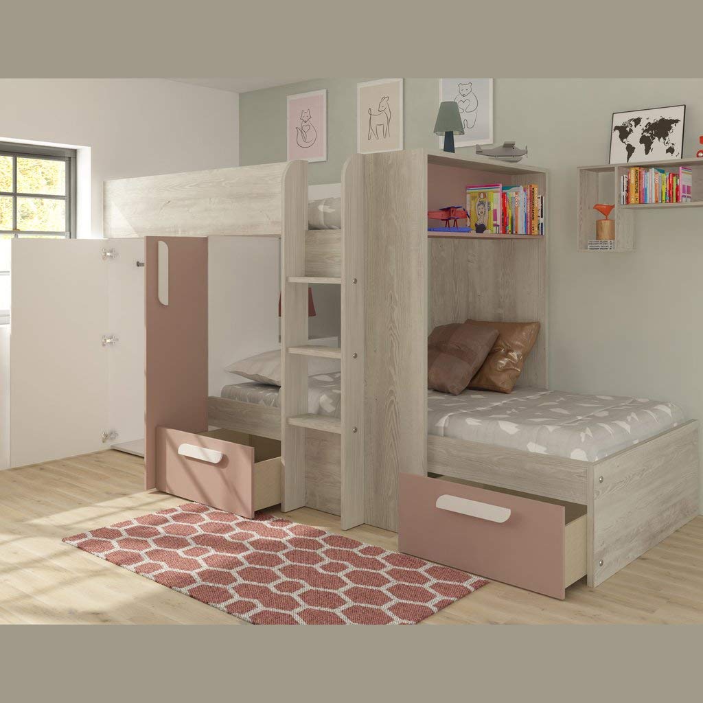 Trasman Barca Pink Bunk Bed with Wardrobe & Storage
