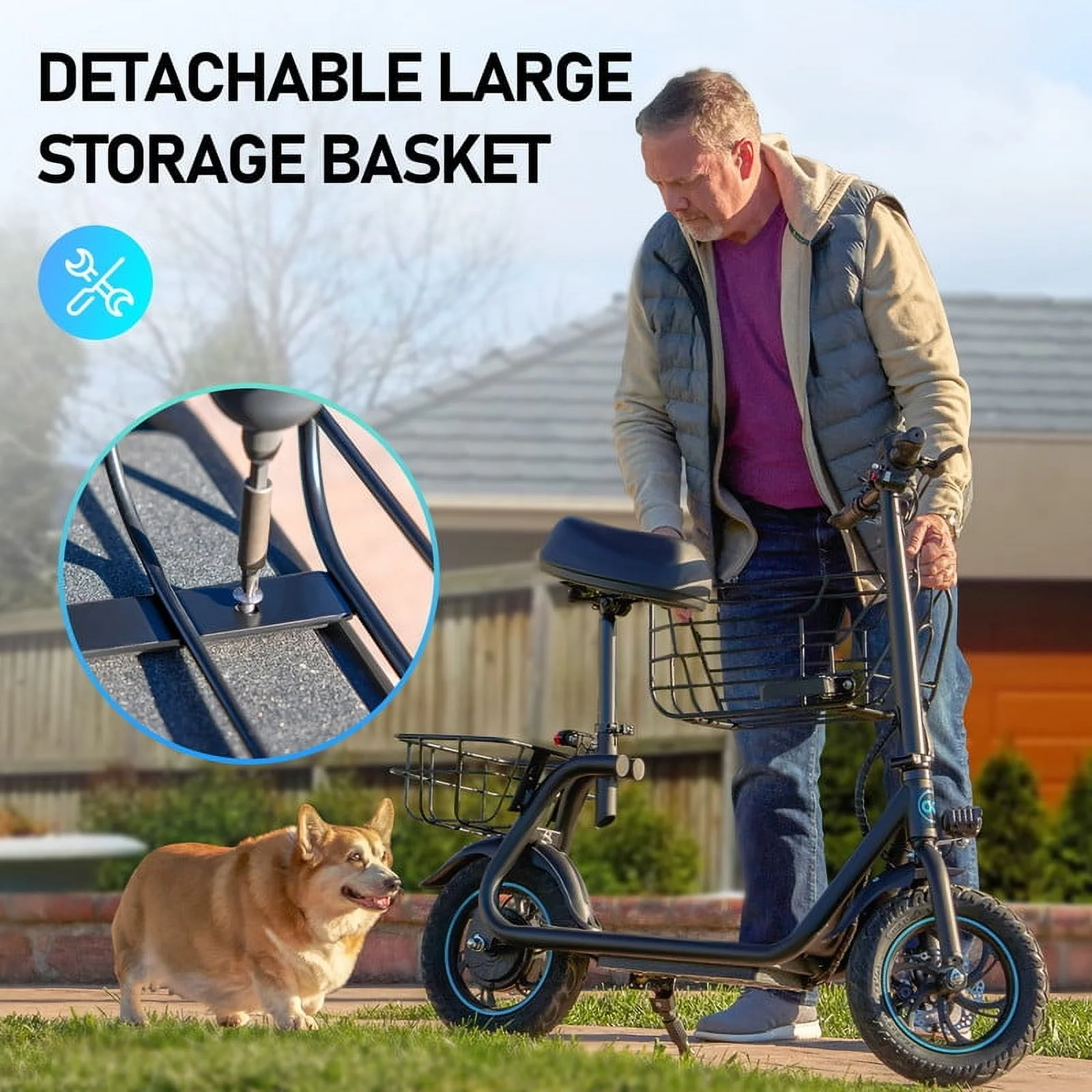 KEESTP Folding Electric Scooter with Pet Basket, 18.6mph