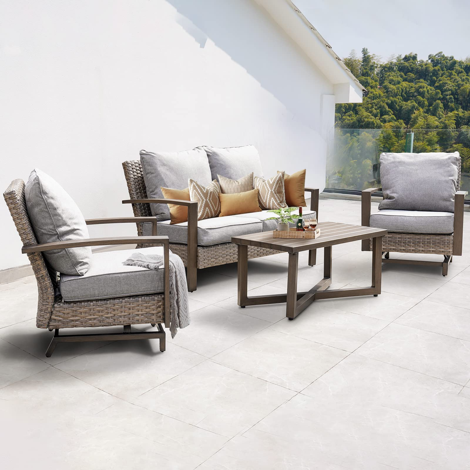 Outdoor 4 Pcs Furniture Sofa Sets PE Wicker Furniture