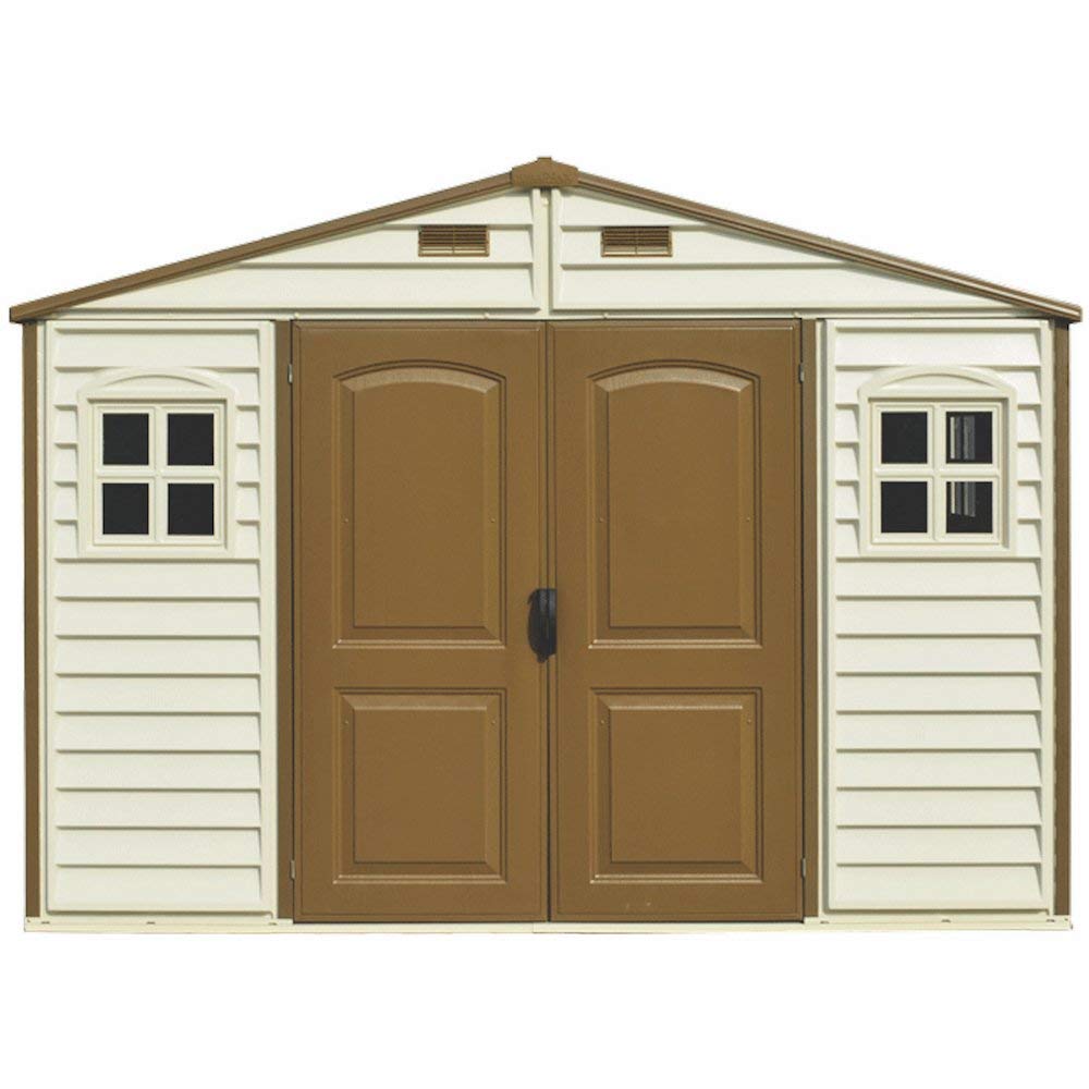 10x8 Feet V2 Wood Side Vinyl Shed - Ivory/Brown