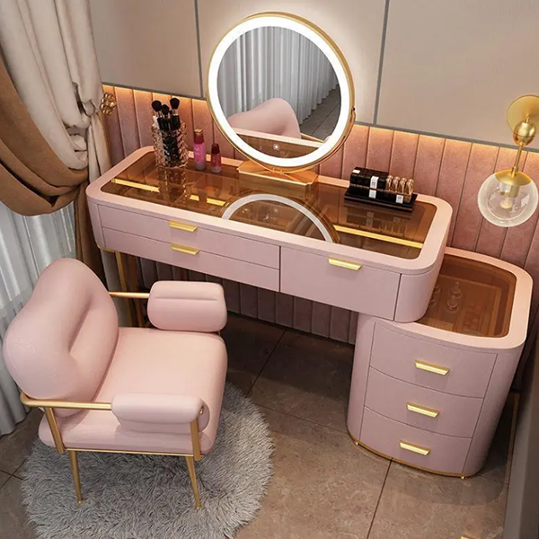 Vanity Desk with Mirror & Lights Glass Dressing Table