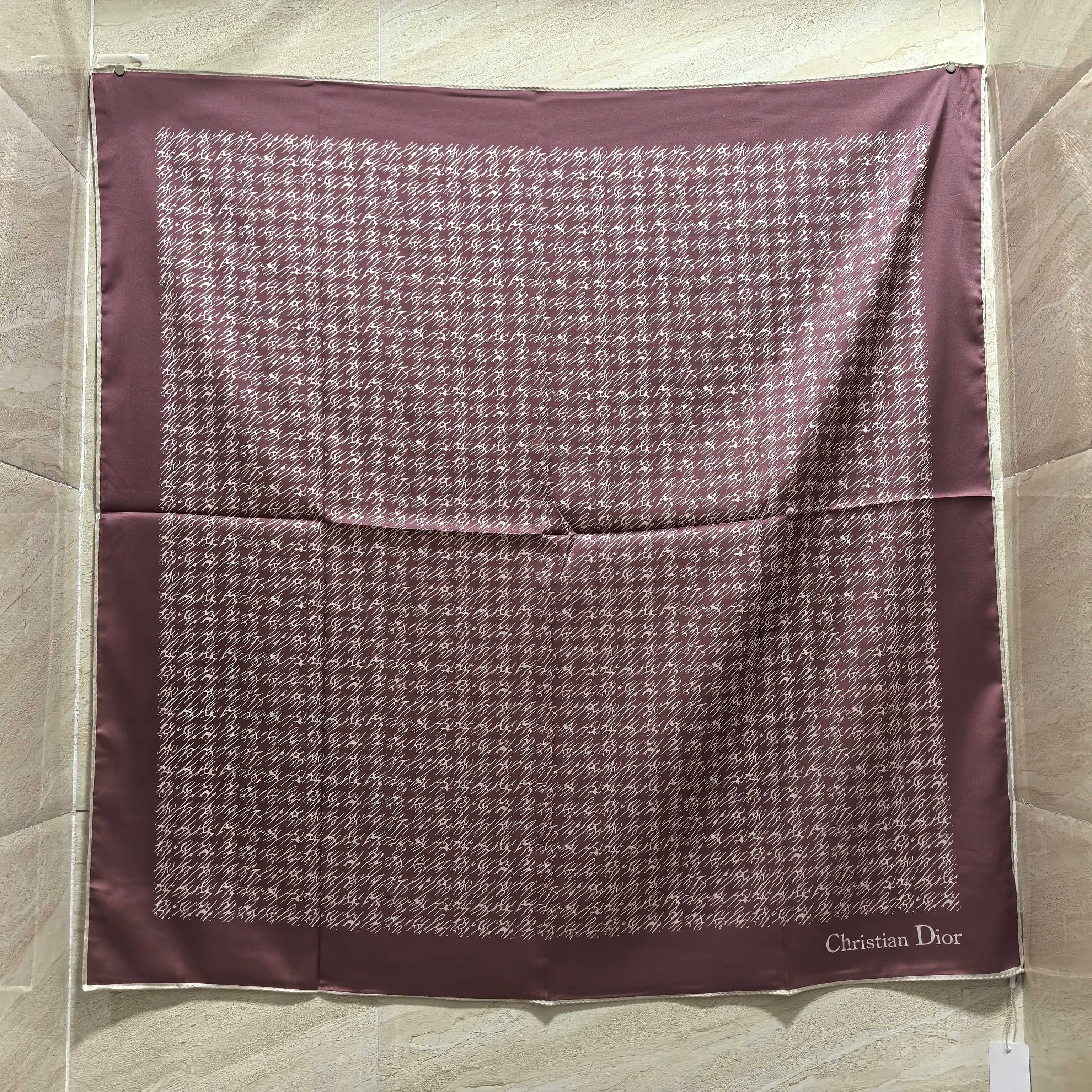 Dior Houndstooth Silk Square Scarf Black and Burgundy 90 x 90 cm