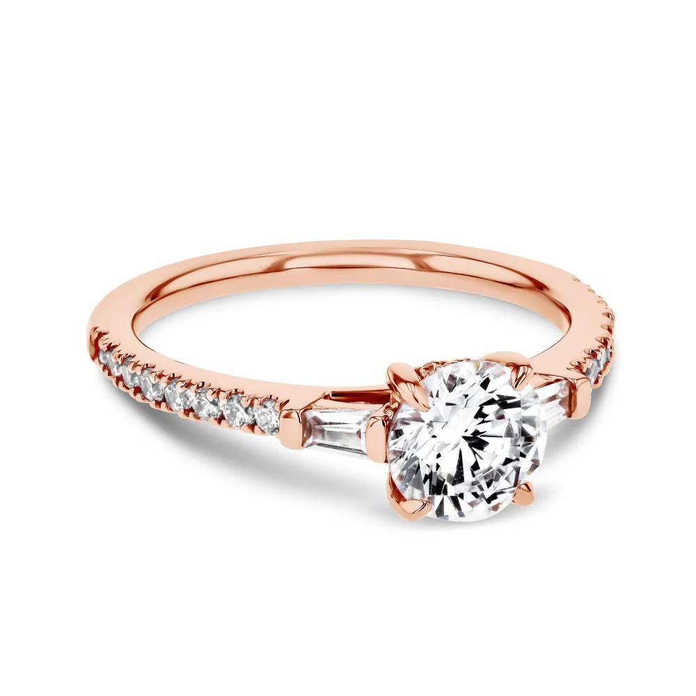 Sangria Lab Grown Diamond Tapered Baguette Sides Hidden Halo Engagement Ring
