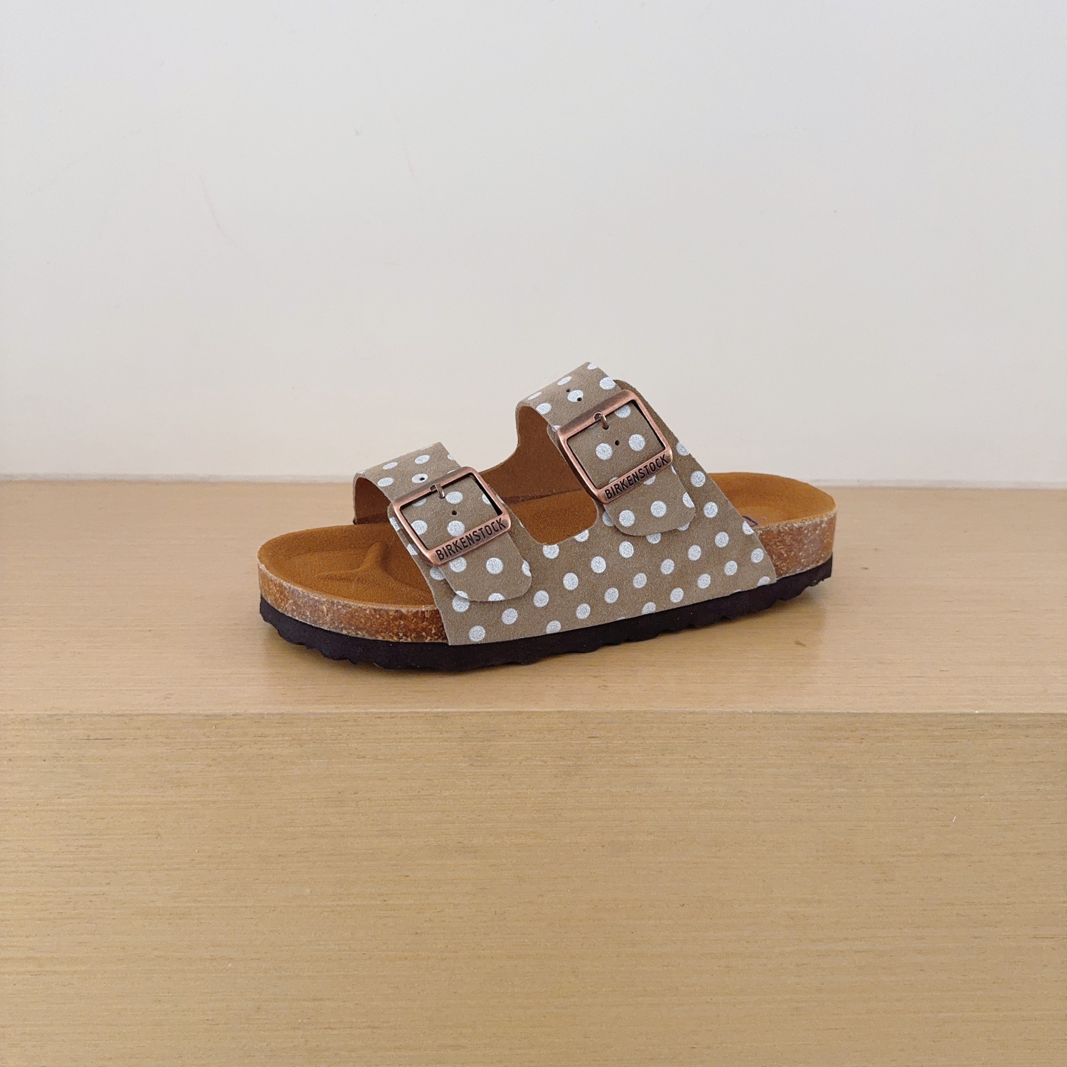 Polka Dot Birken-Style Two-Strap Sandals