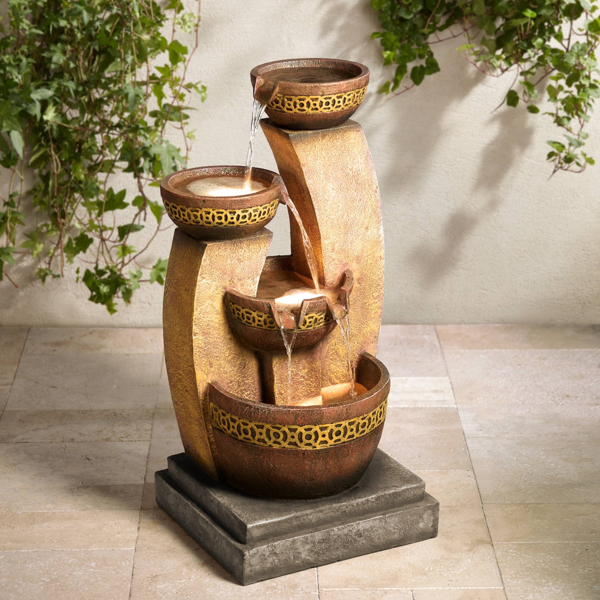 Four Bowl Floor Water Fountain 41" High Cascading for Garden