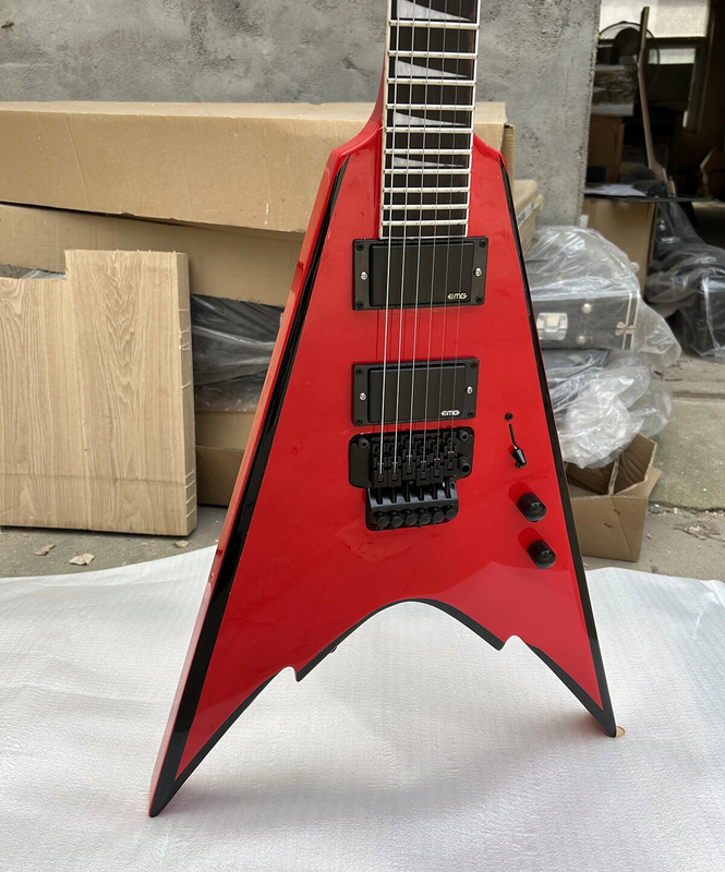 Red V Shape 6 Strings Electric Guitar Rosewood Fretboard Black Hardwares