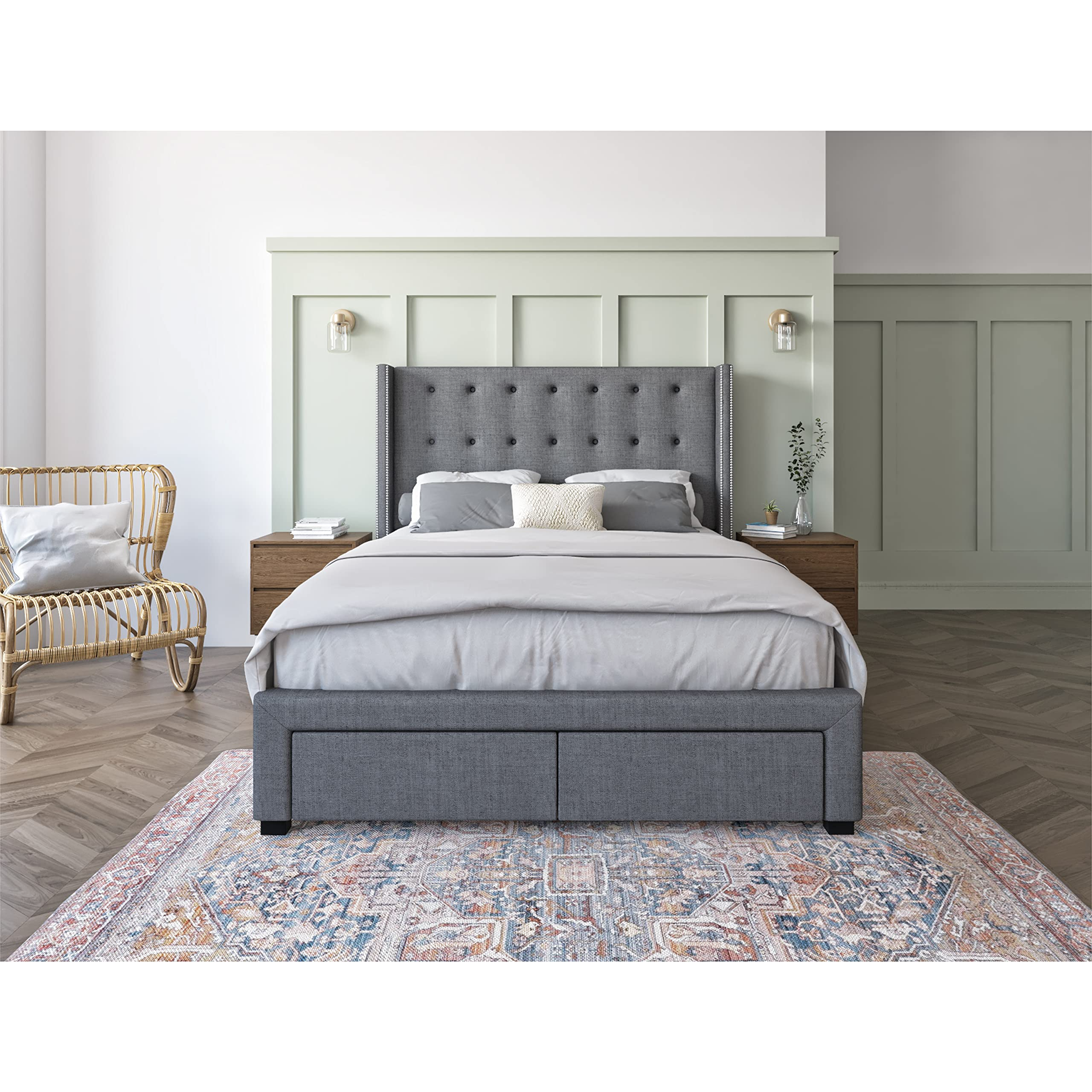 Savoy Tufted Upholstered Wingback Panel Storage Bed Frame