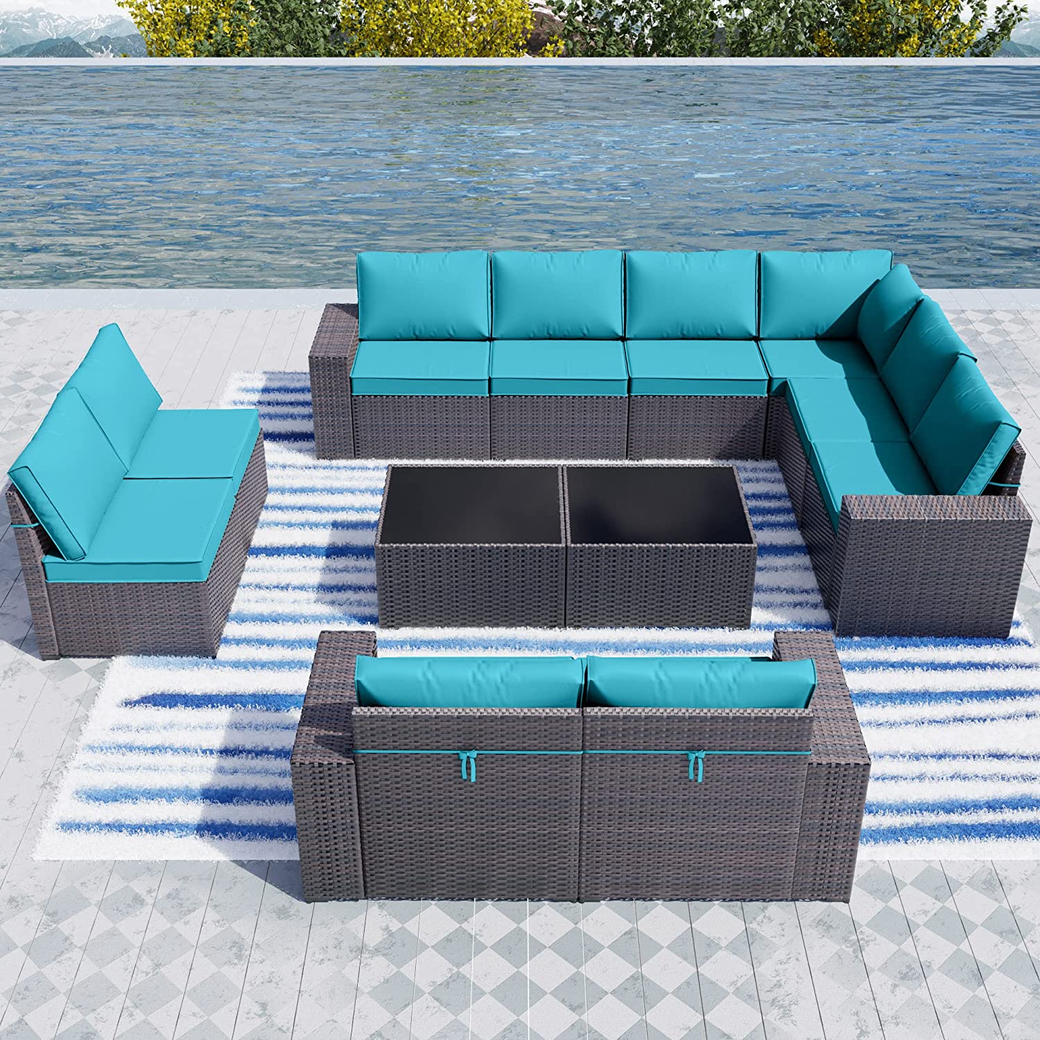 Outdoor Patio Furniture Set 12 Pcs Sectional Rattan Sofa Set