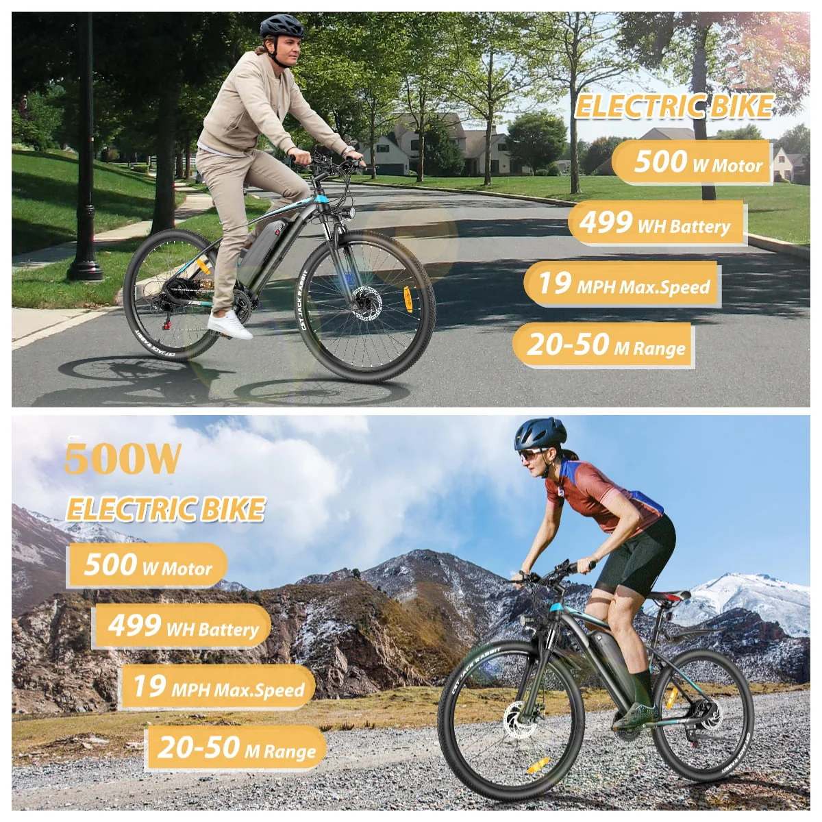 Elifine 27.5in Electric Mountain Bike, 500W, 48V 10.4Ah