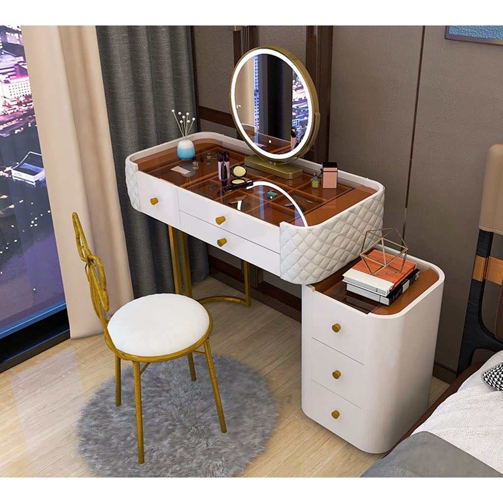 Bedroom Table Dresser Modern Glass Vanity Table with Storage