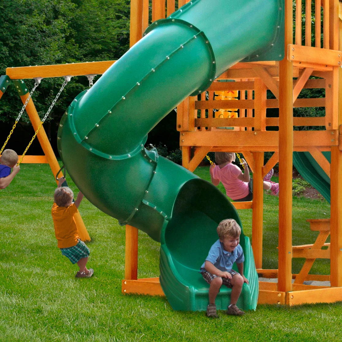 Treasure Trove I Swing Set with Wood Roof