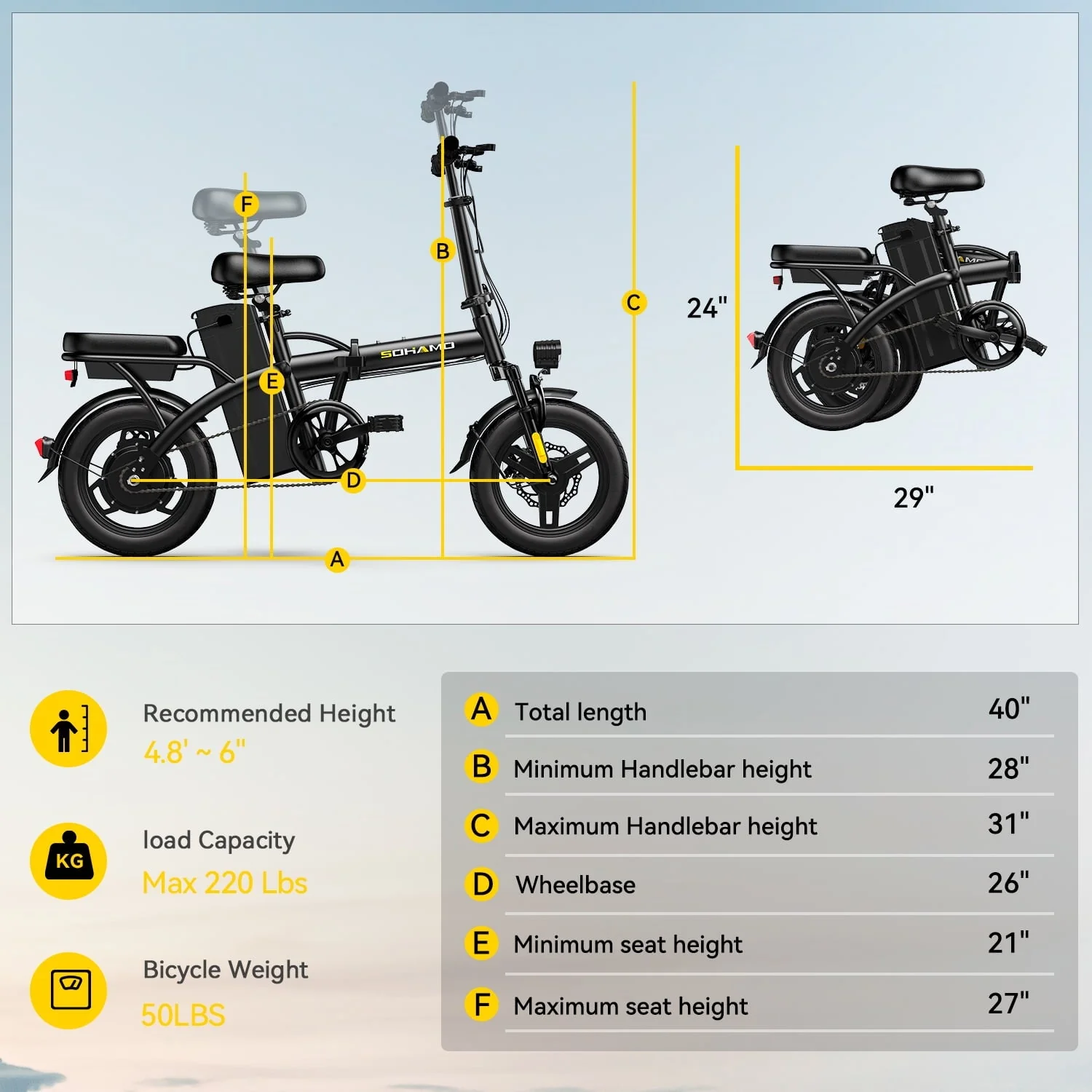 SOHAMO Folding Electric Bike, 400W, 36V 10Ah