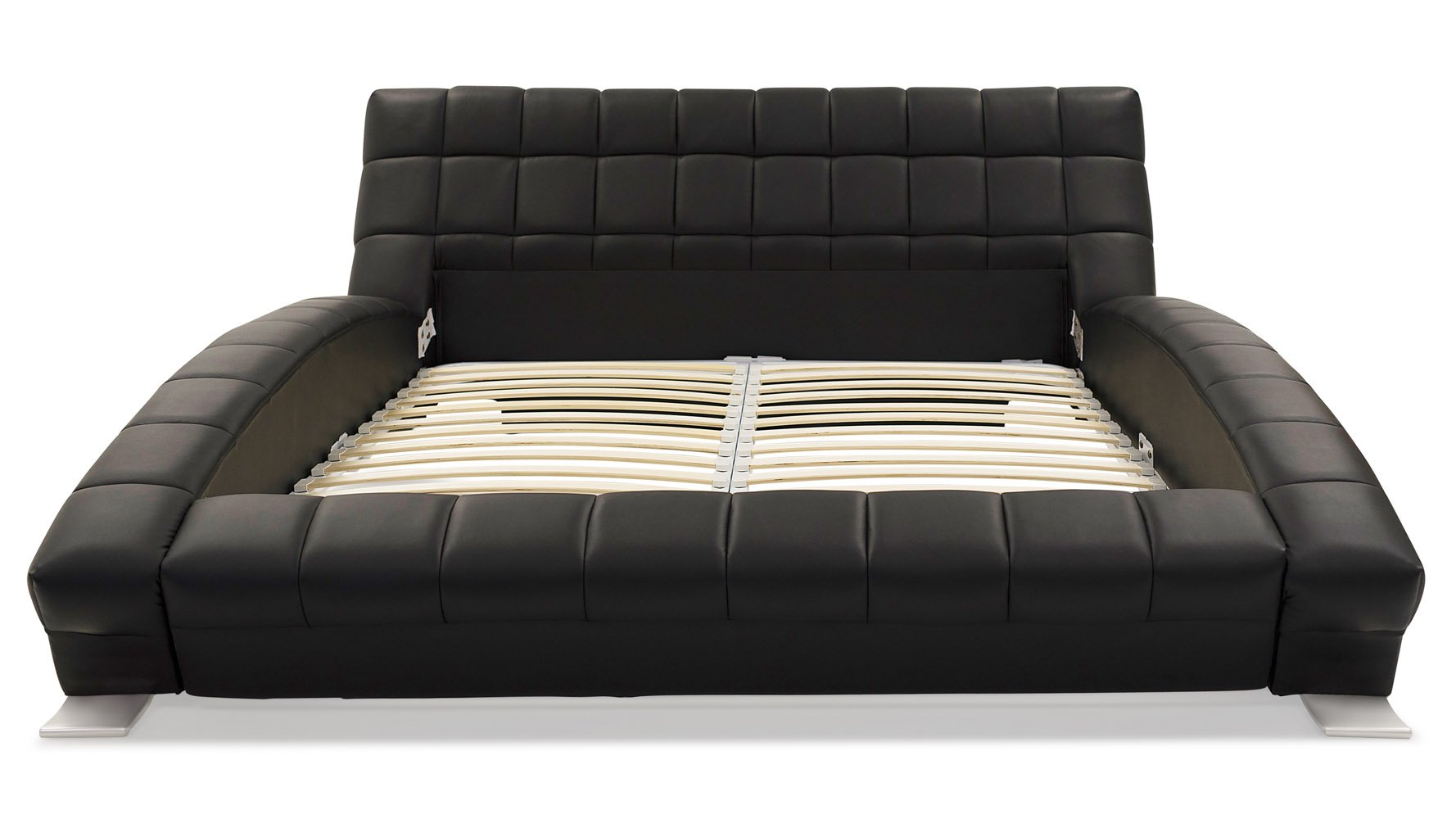 Modern Adonis Black Tufted Genuine Leather Platform Bed - King