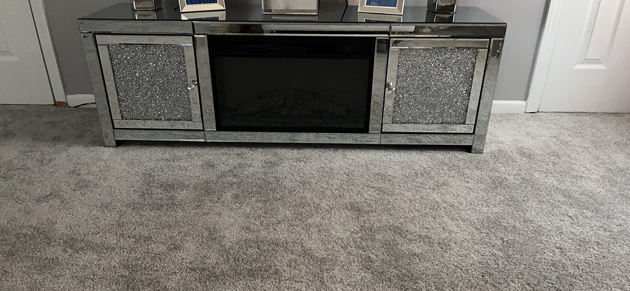 Mirrored Fireplace TV Stand