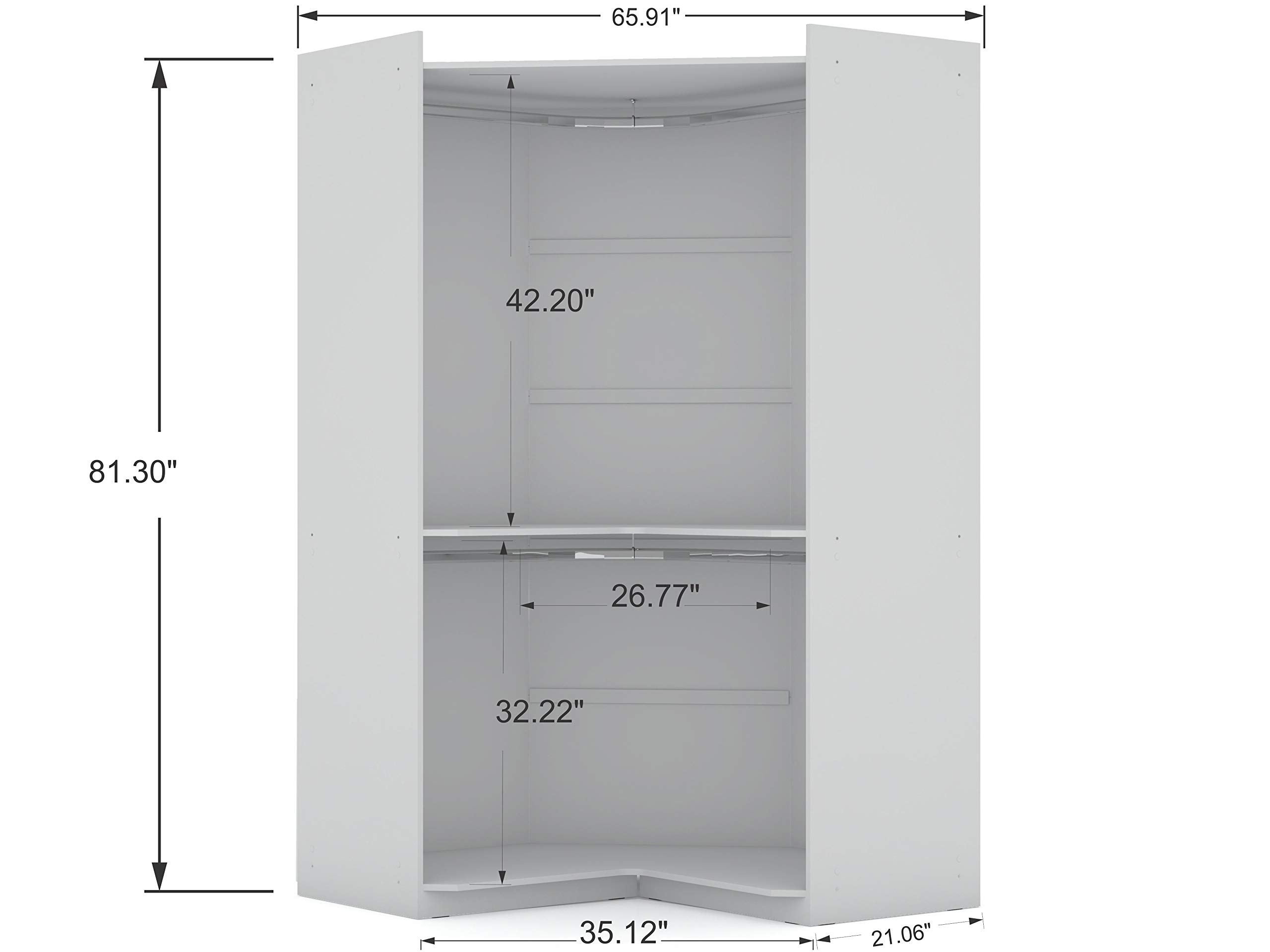 Ultra Modern 2 Door Open Corner Bedroom Closet with Hanging Rods
