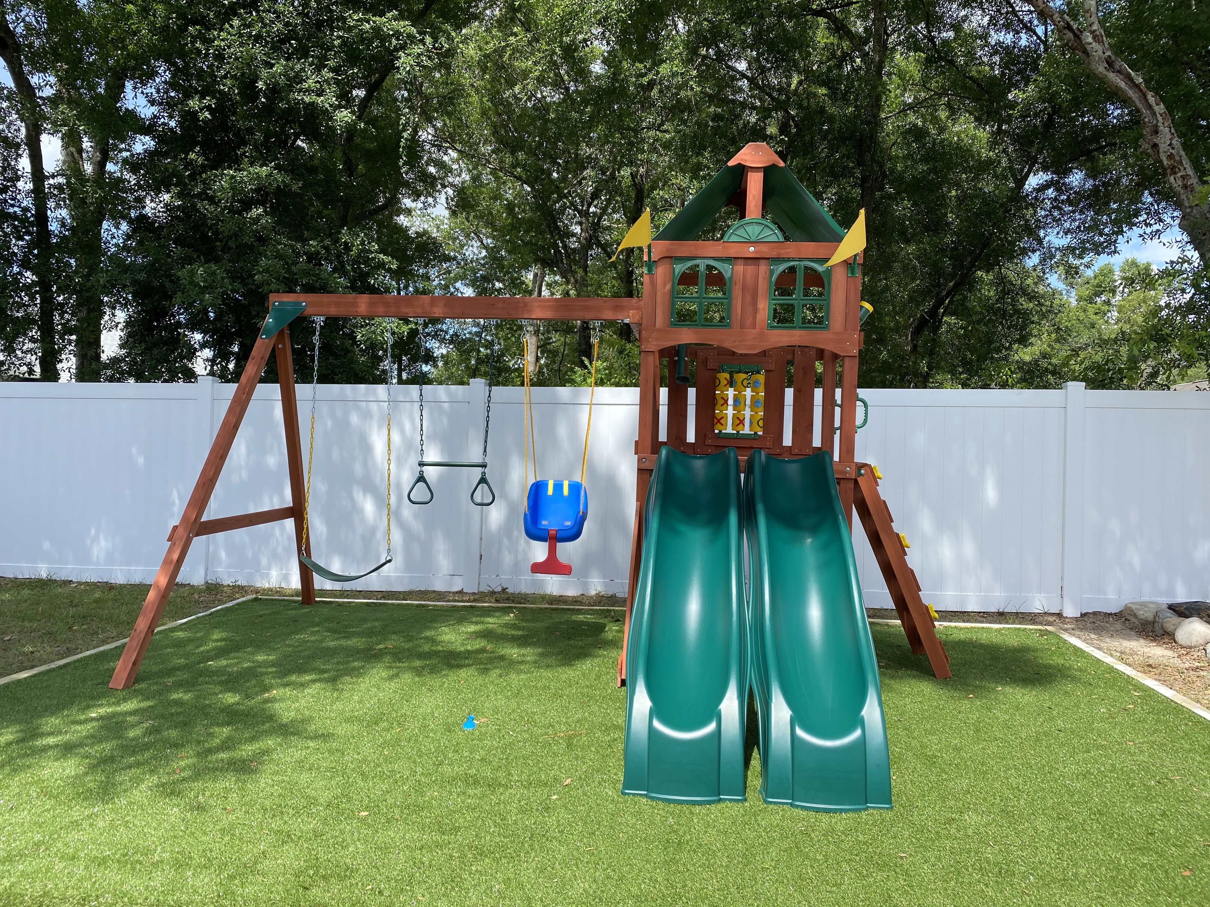 Deluxe Wooden Swing Set with Vinyl Canopy Roof