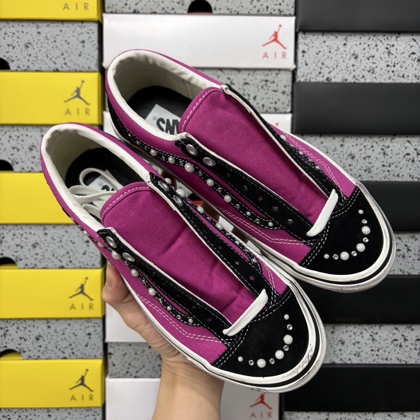 Vans Old Skool Magenta Black Vintage Pearl Stud