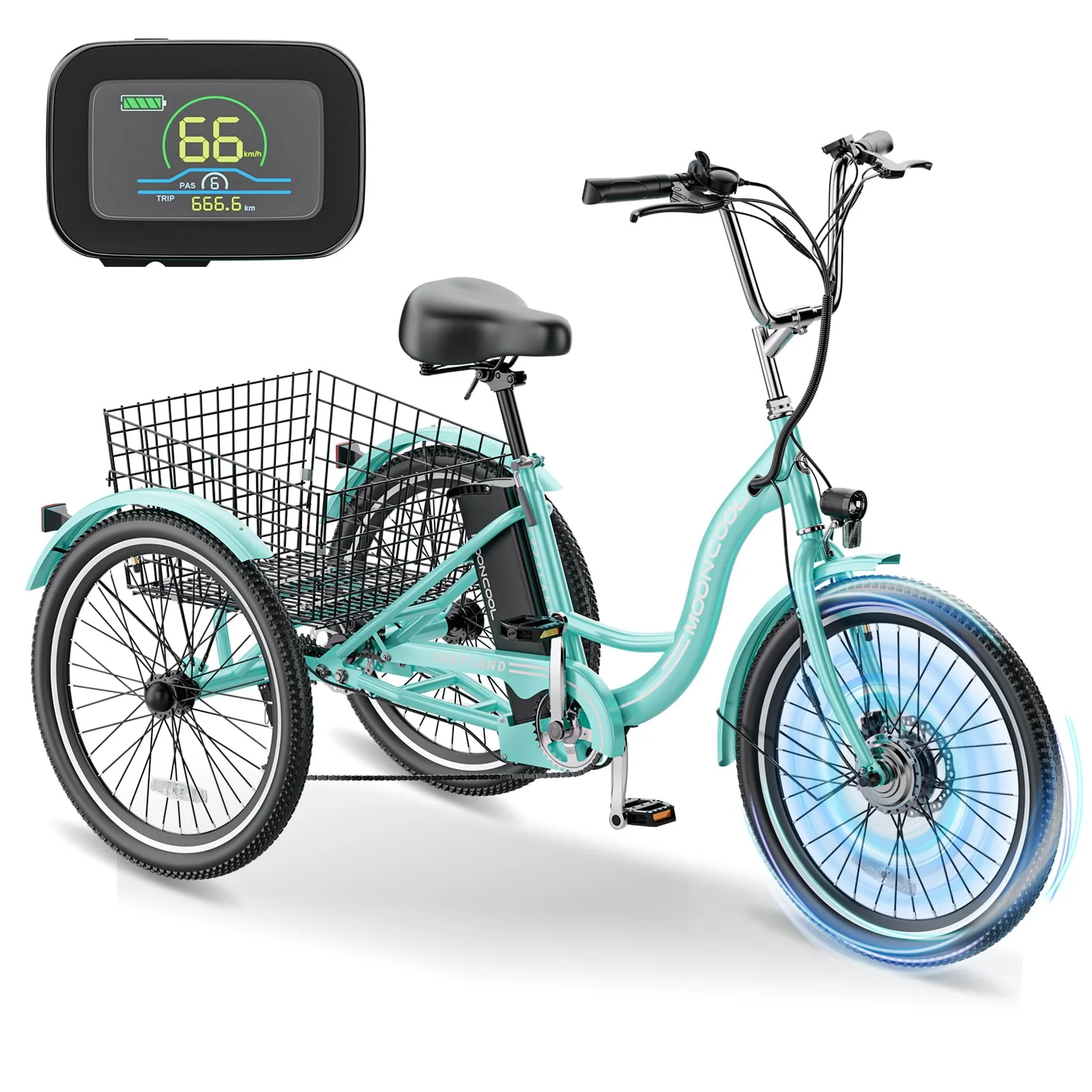 MOONCOOL 24in 3-Wheel Electric Tricycle, 350W, 36V
