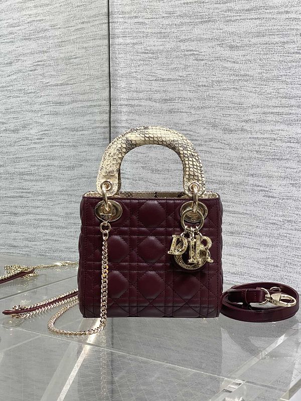 Lady Dior Bag Mini Burgundy Crystal Handle