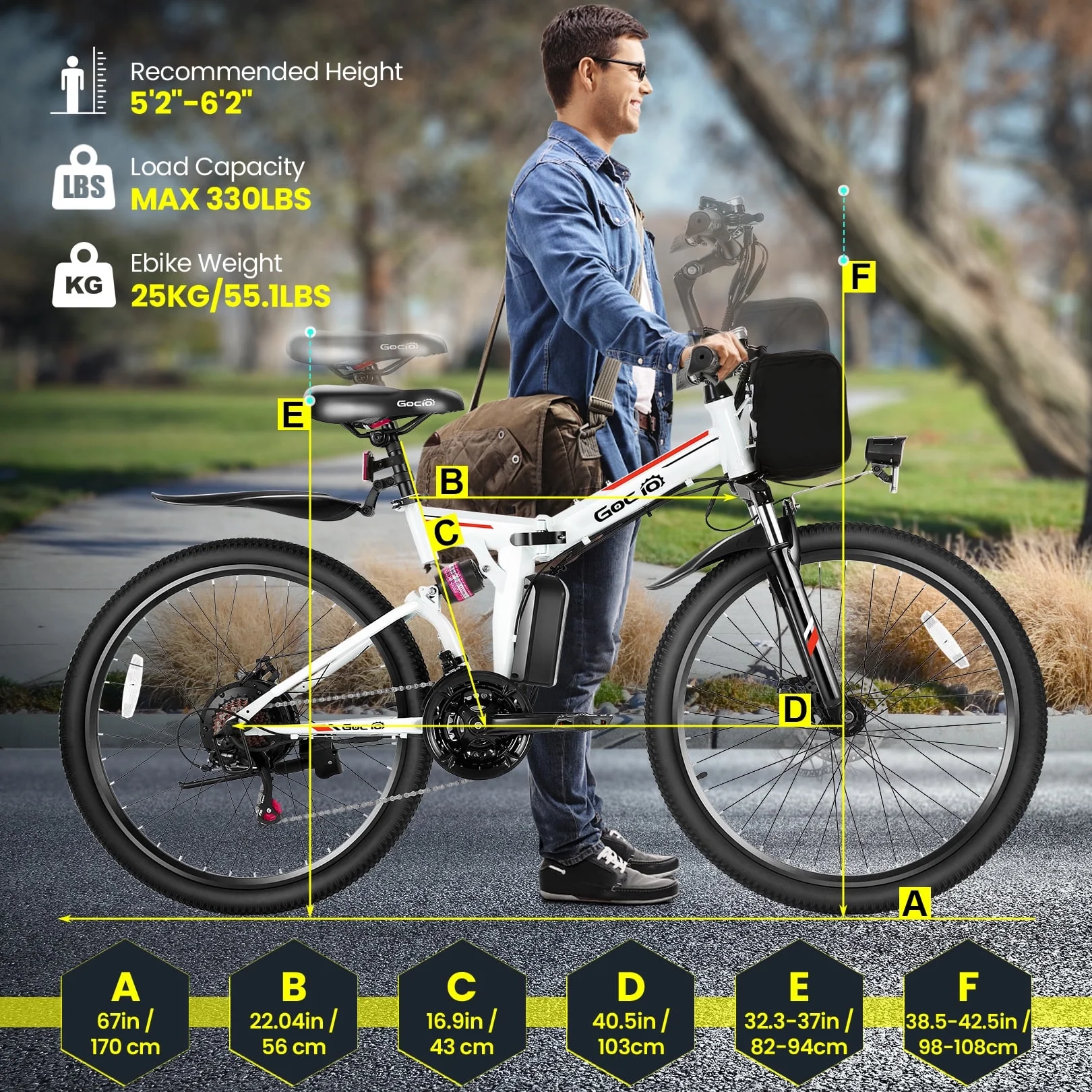 Gocio 26in Folding Electric Mountain Bike, 500W, Full Suspension