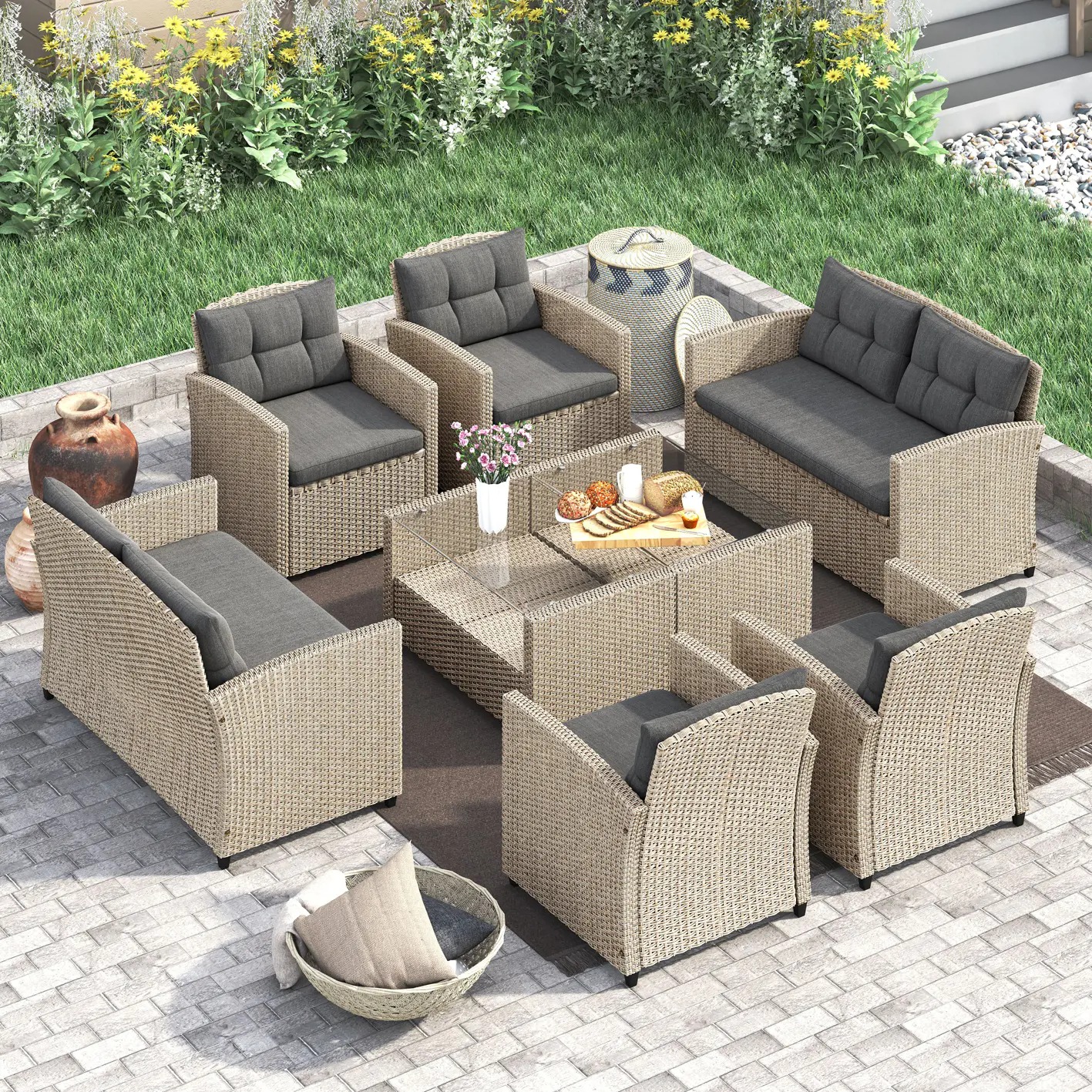 Corvus Armitage 8-piece Wicker Sofa Set with Cushions
