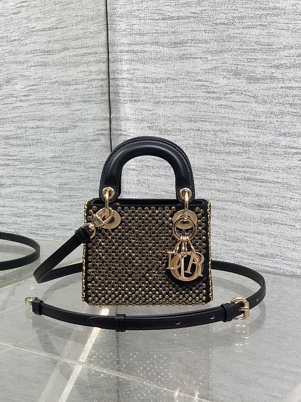 Dior Caro Chain Shoulder Bag Mini Black Studded
