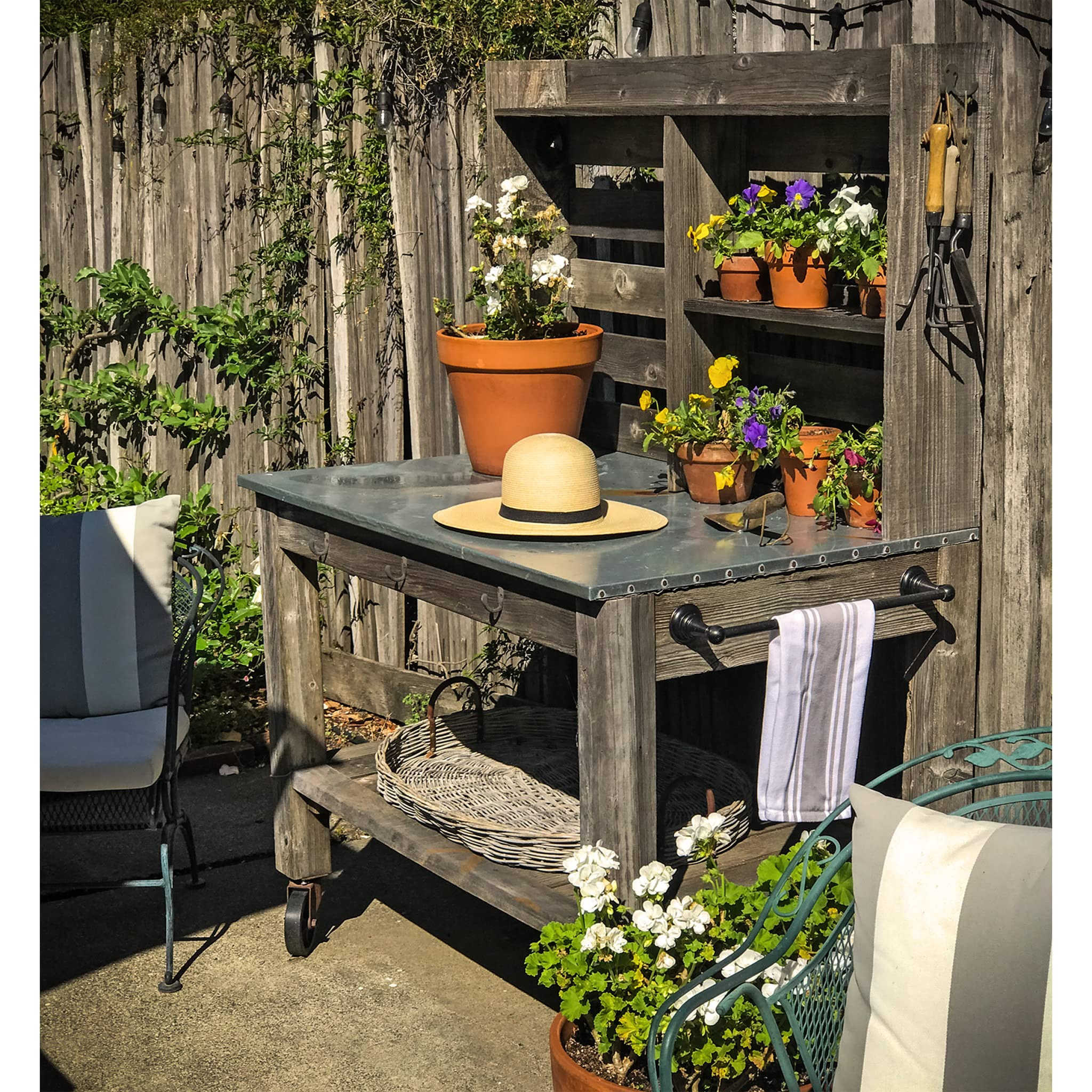 Potting Bench with Hardware Hooks & Towel Bar - Buffet Table