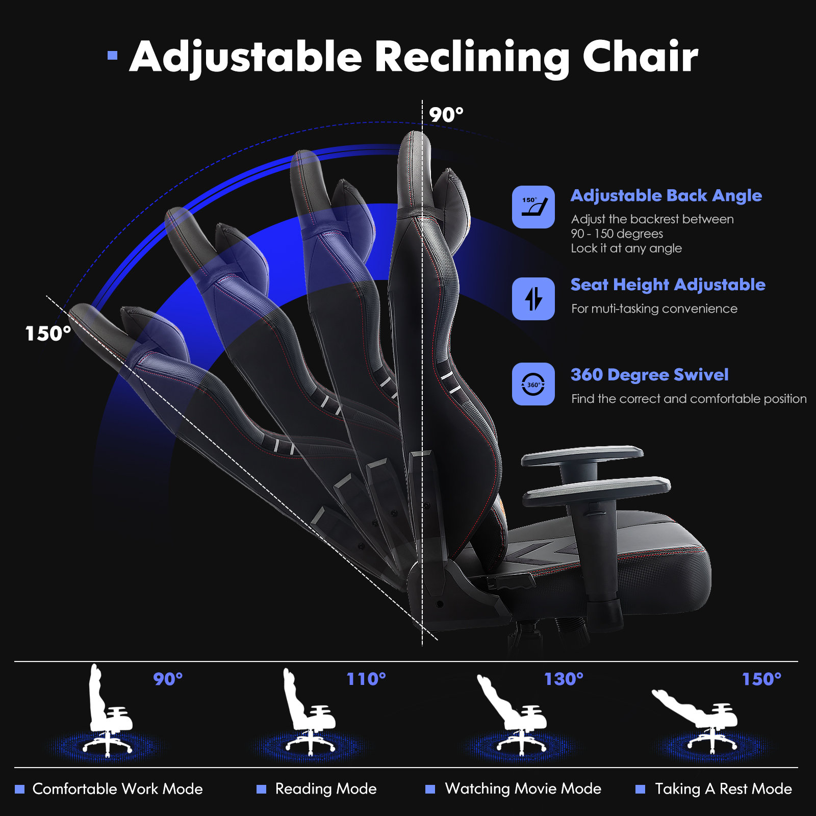 Big and Tall Ergonomic Gaming Chair 350lbs-Racing Style Desk