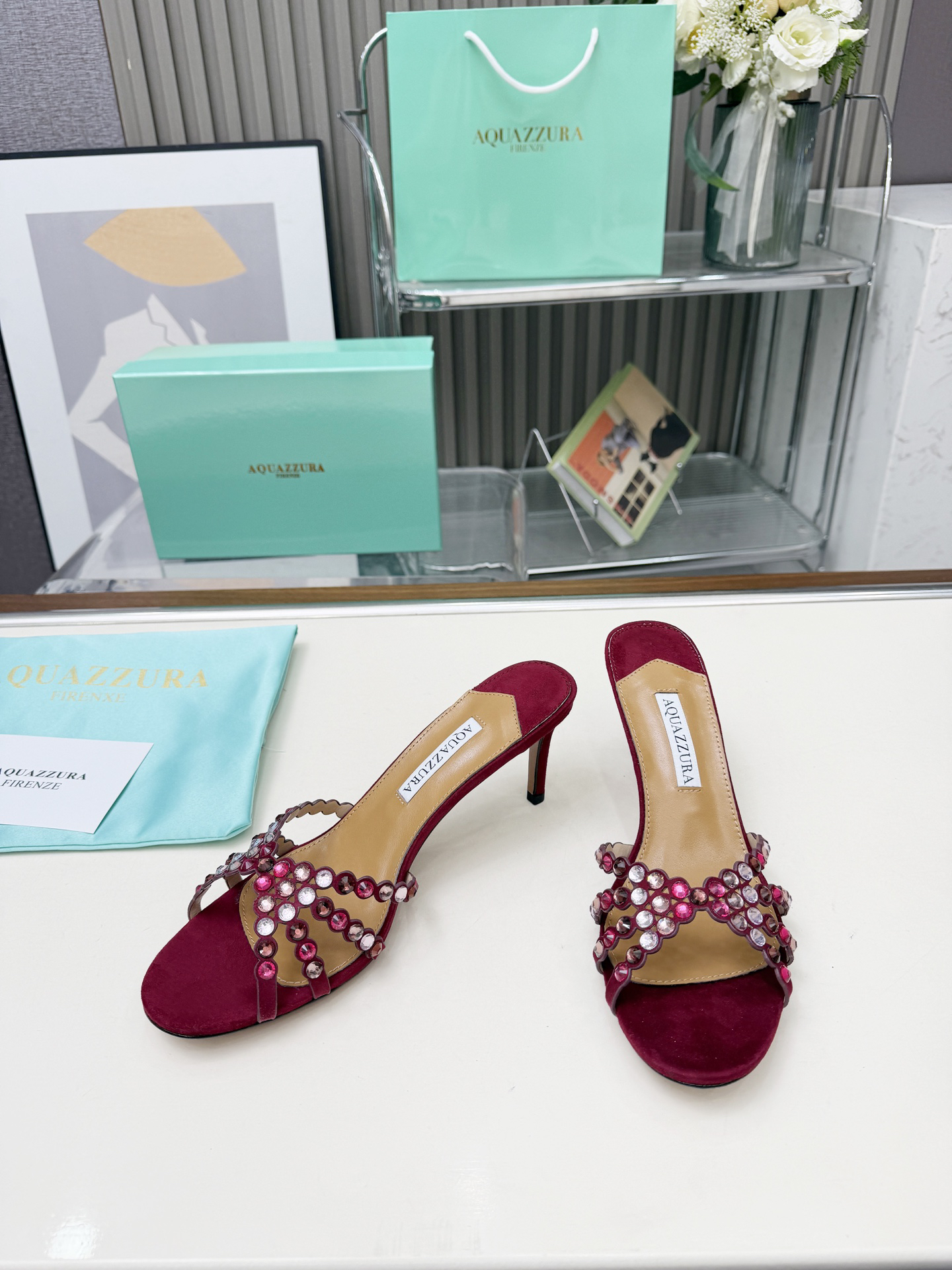 Aquazzura Tequila Crystal Slide Mule in Suede