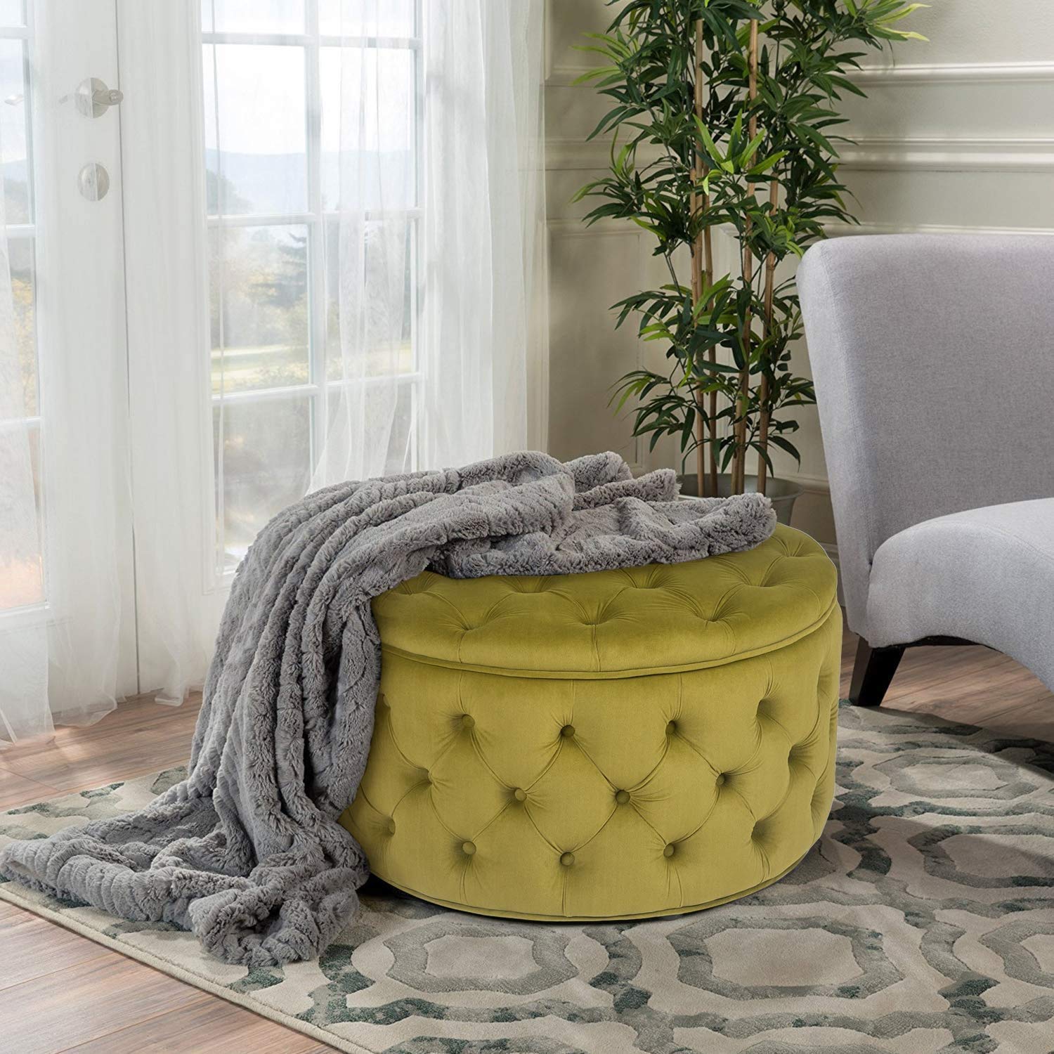 Homebeez Round Velvet Storage Ottoman