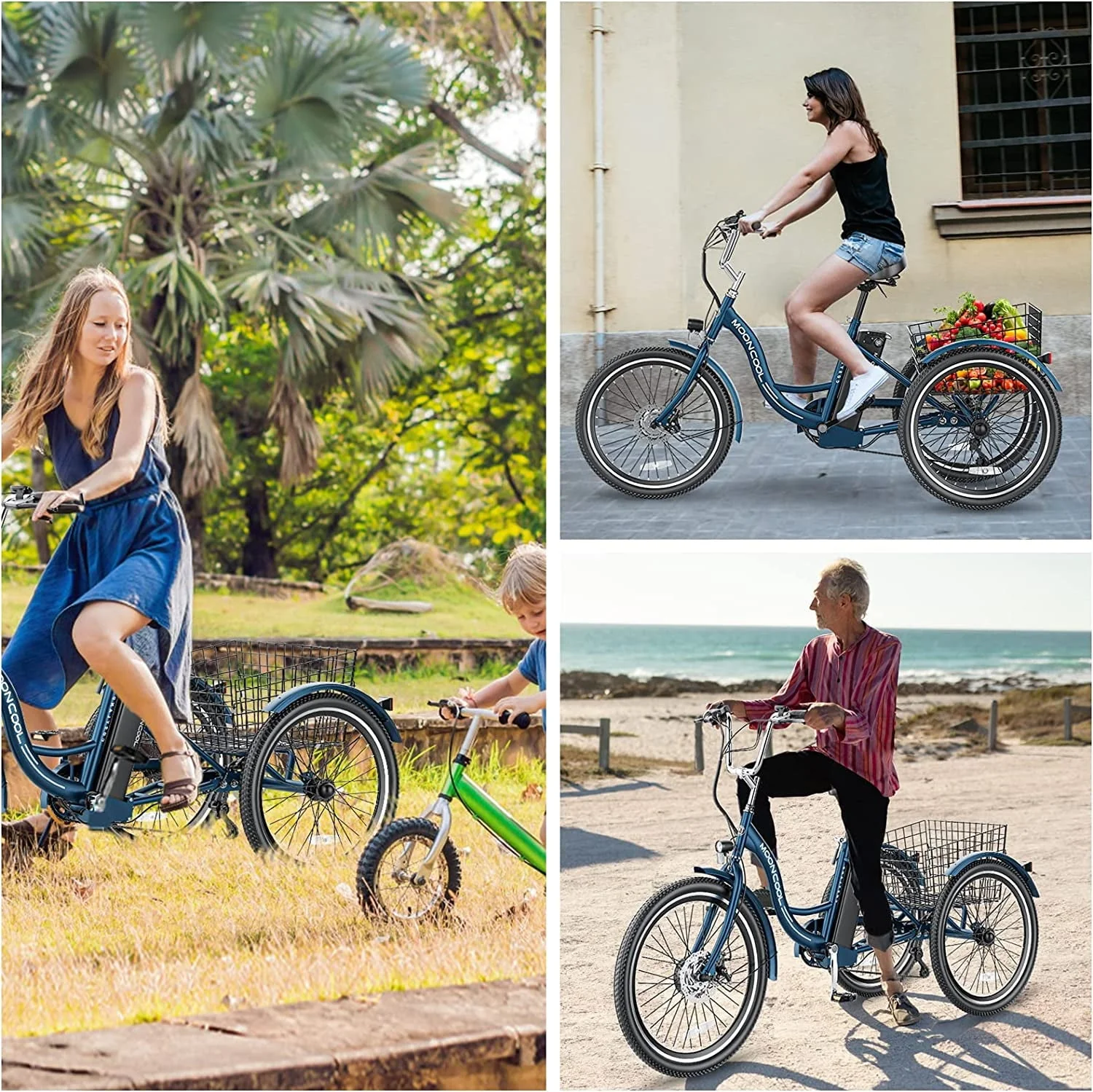 MOONCOOL 3-Wheel Electric Tricycle with Basket, 350W, 36V