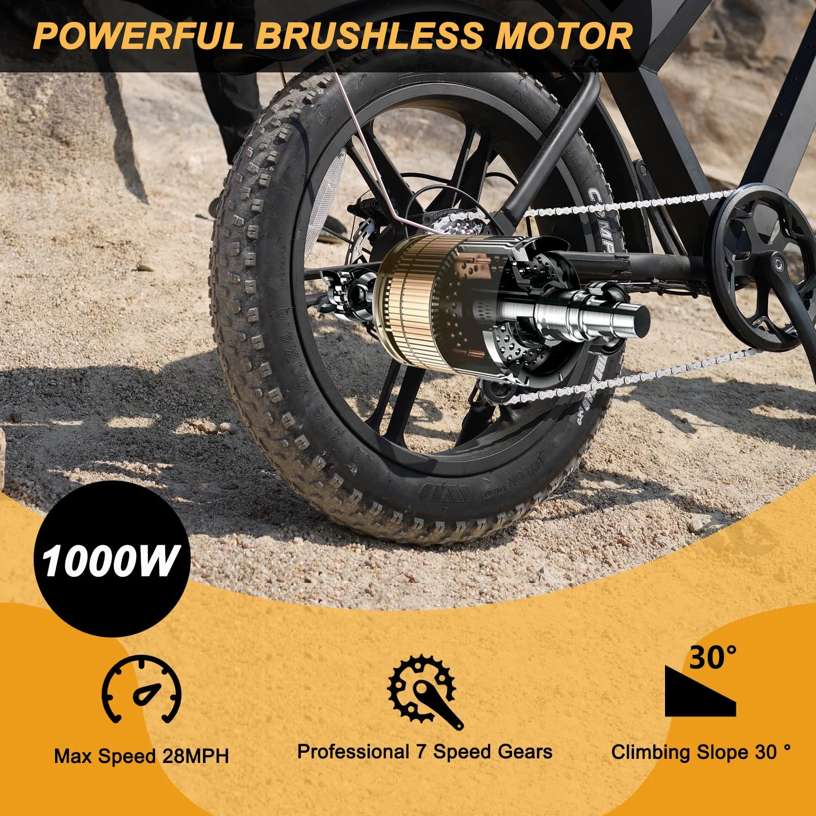 Movcan V30 20in Fat Tire Electric Bike, 1000W, 48V 15.6Ah