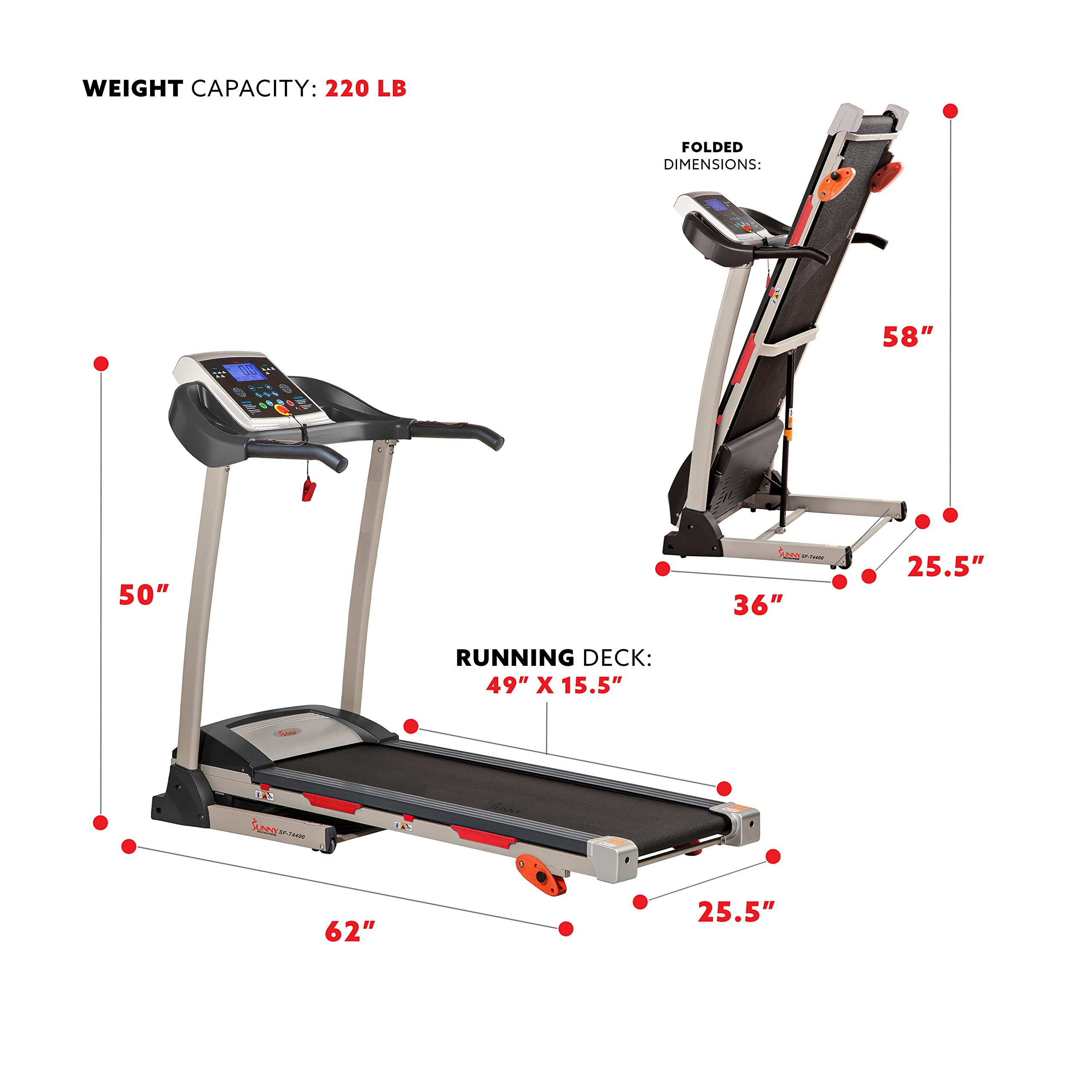 Folding Incline Treadmill with Optional Exclusive SunnyFit App