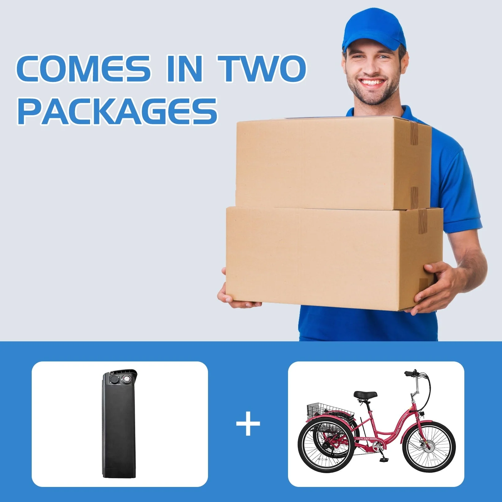 Lilypelle 24in Electric Tricycle with Basket, 350W, 36V 10.4Ah