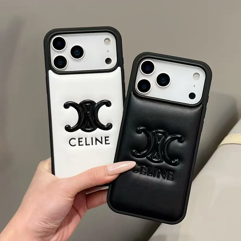 CELINE ロゴ入りケース Celine Style Embossed Logo Leather Luxury Phone Case