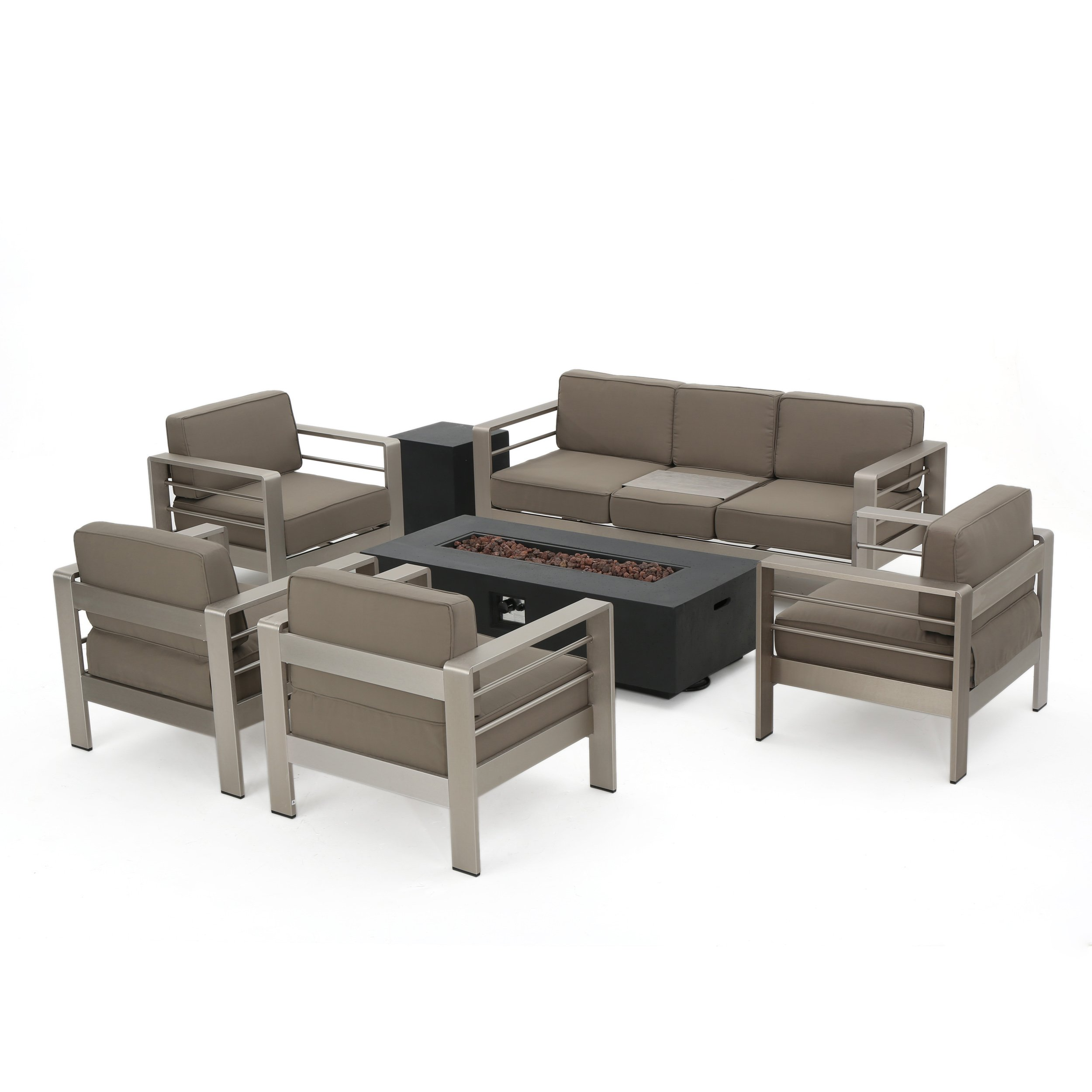 Cape Coral Set of Club Chairs with 3 Seater Loveseat and Firepit