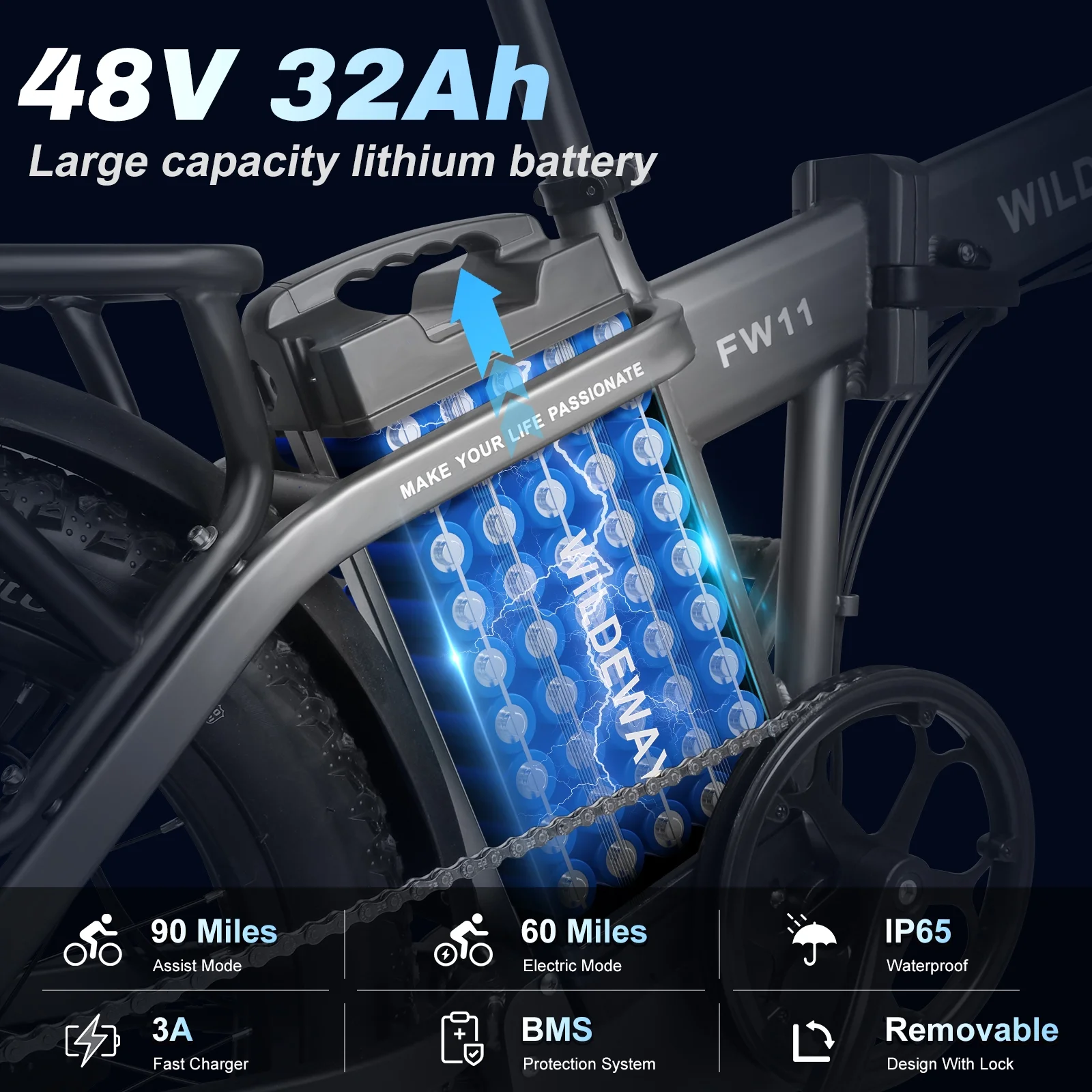 Wildeway 20in Folding Electric Bike, 750W, 48V 32Ah, Hydraulic Brakes