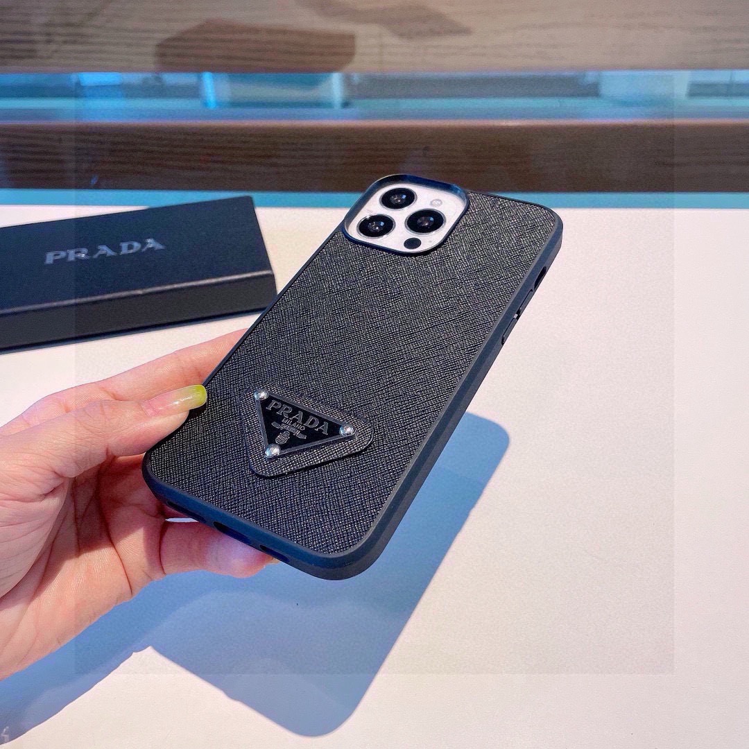 Prada Style Classic Cross Grain Leather Texture Phone Case