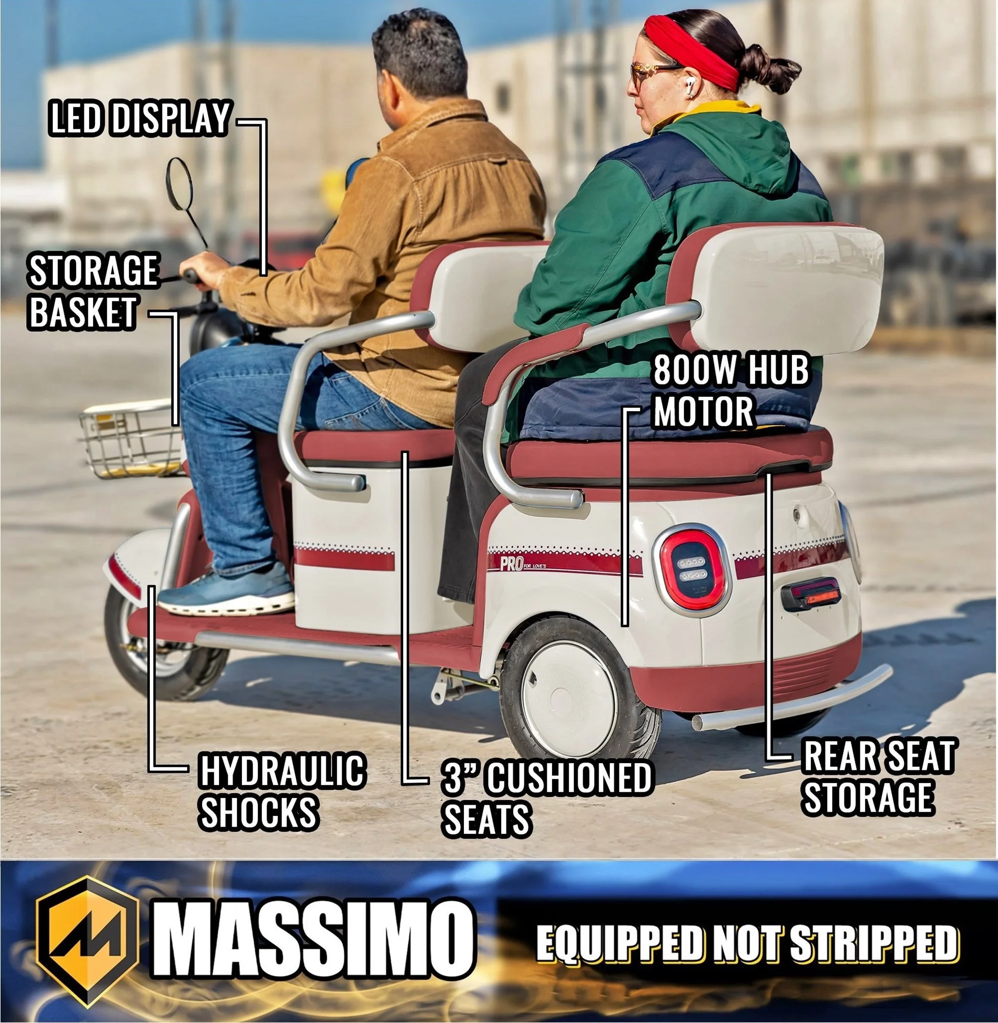 Massimo MGC Two-Seat 3-Wheel Electric Cart, Blue