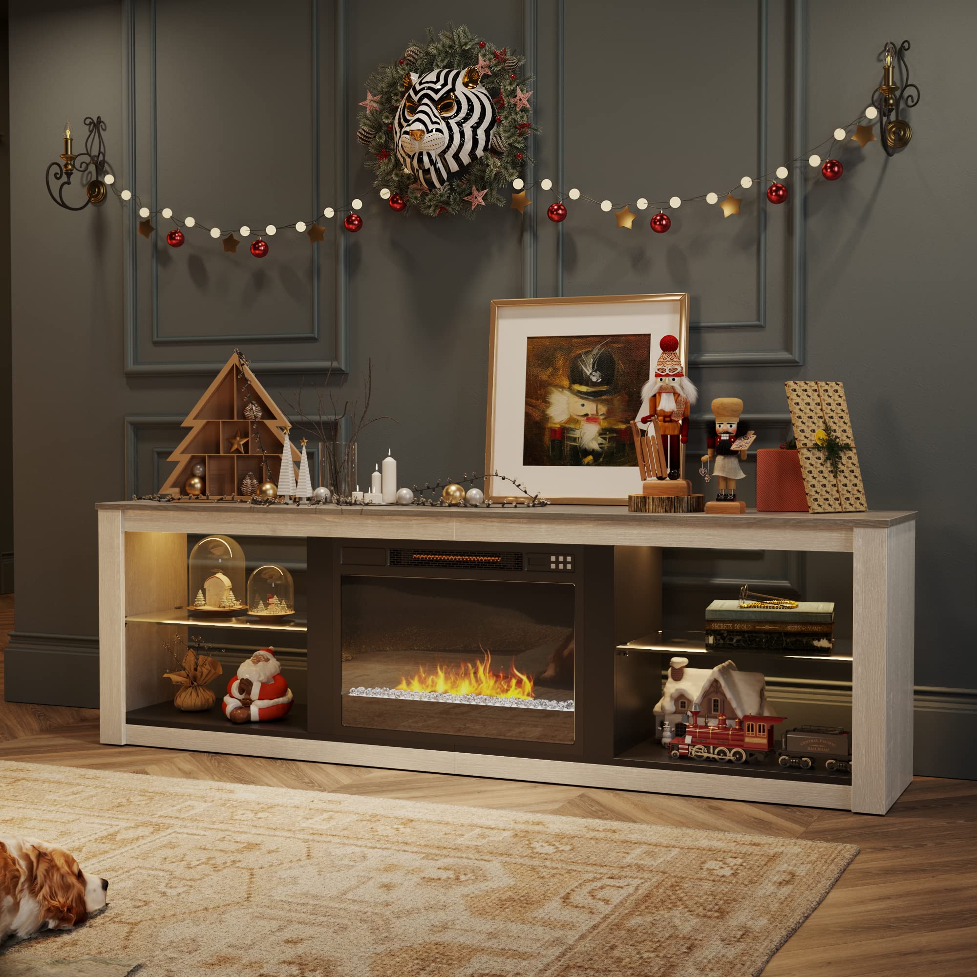 Fireplace TV Stand for 75 inch TV with 23 inch Electric Fireplace
