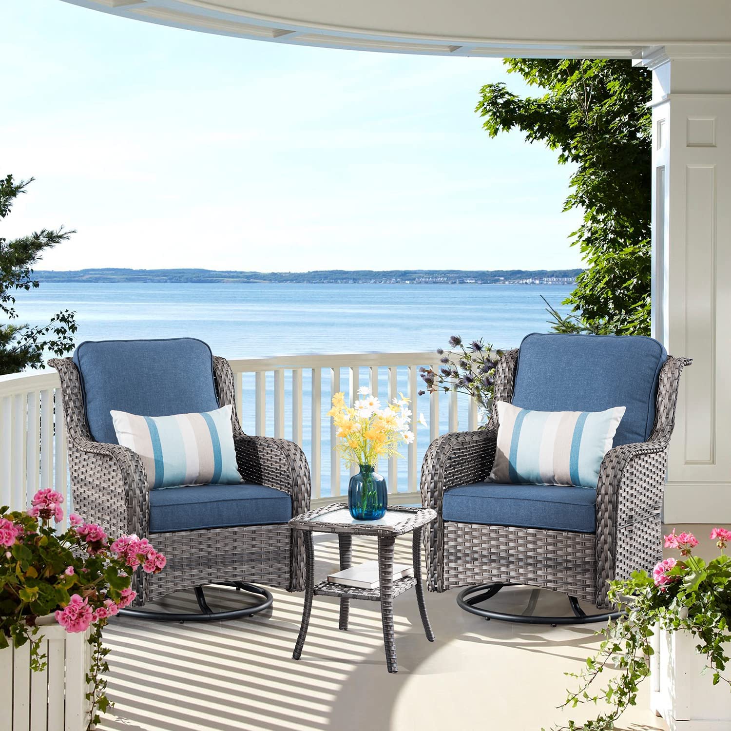 Patio Chair Wicker Swivel Rocker Patio Chairs Set of 2 &