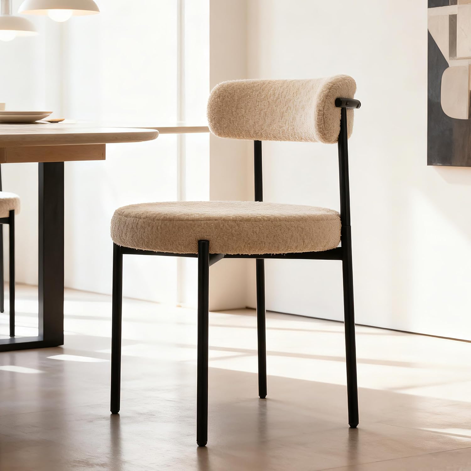 QIHAI Dining Chairs Set of 4, Curved Back Kitchen Dining Chairs, Suitable for Restaurants and Dining Rooms, Beige