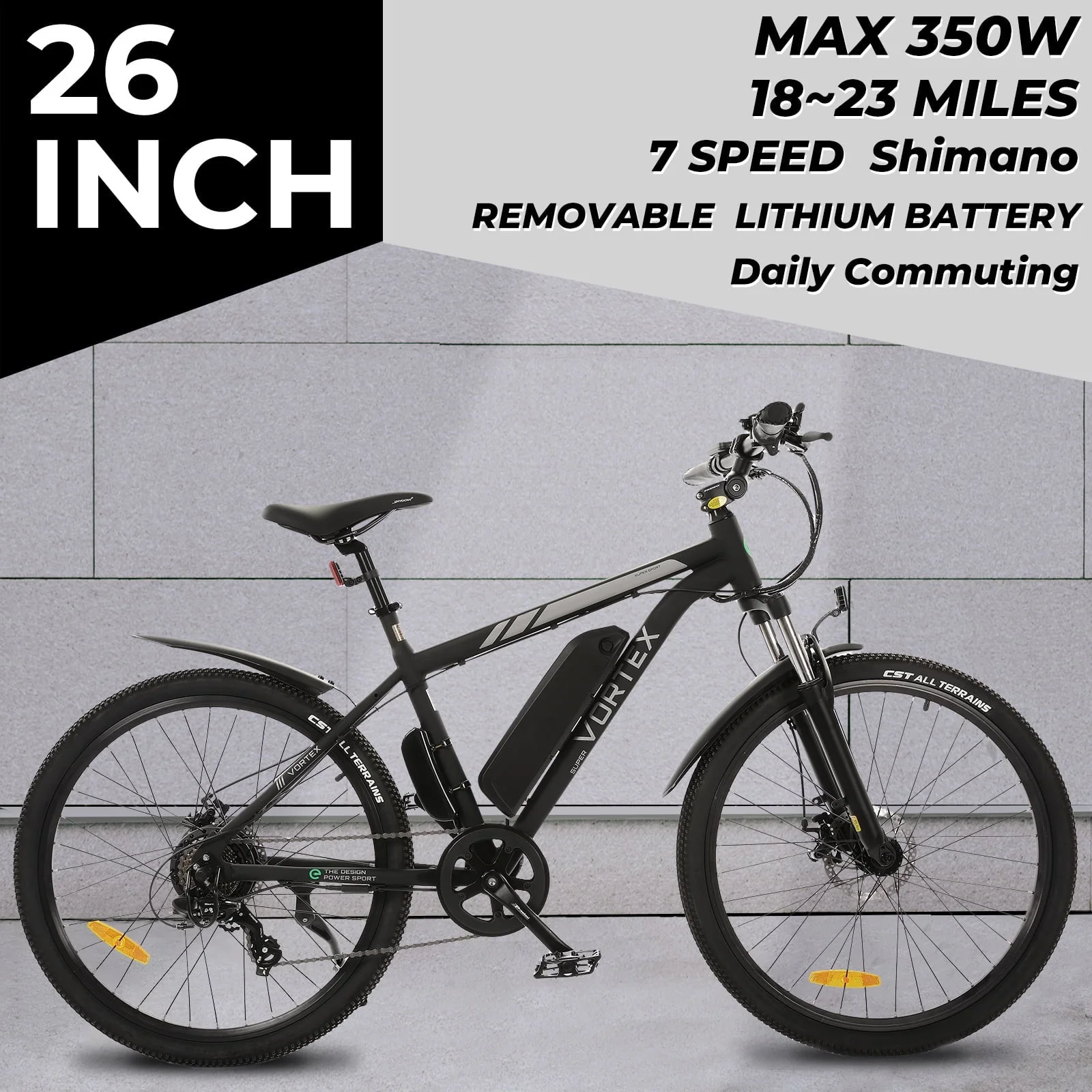 ECOTRIC 26in Electric City Bike, 350W, 36V, Black