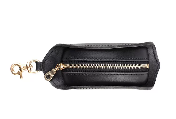 Genuine leather compact zipper key bag