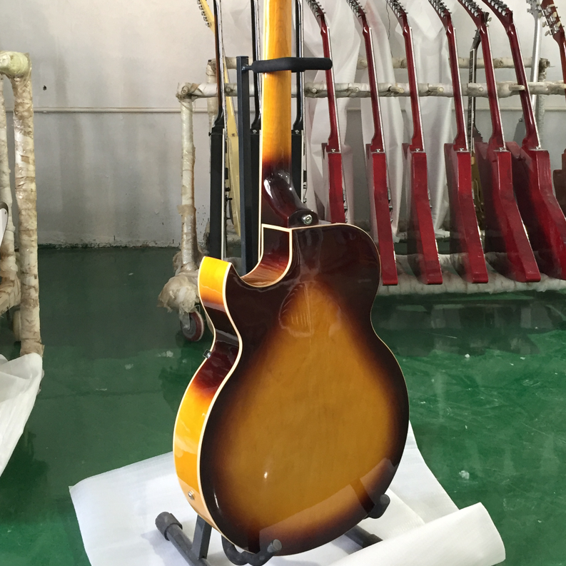 Hollow Body ES 175 Electric Guitar Sunburst Chrome Hardware Black Fretboard Top