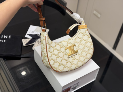 CELINE AVA TRIOMPHE SHOULDER BAG IN TRIOMPHE CANVAS AND CALFSKIN