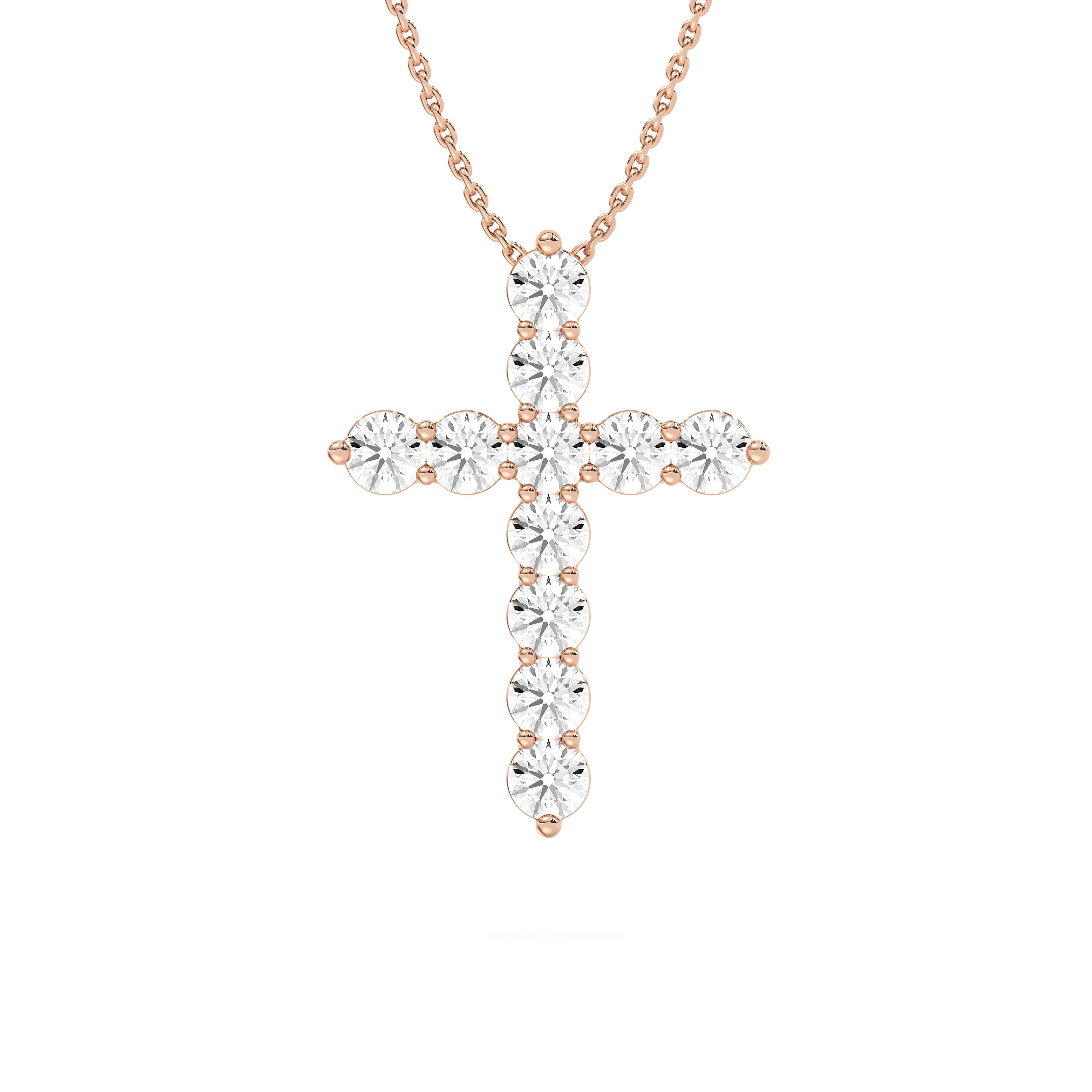 Round Lab Grown Diamond Shared Prong Cross Pendant - 18 Inches