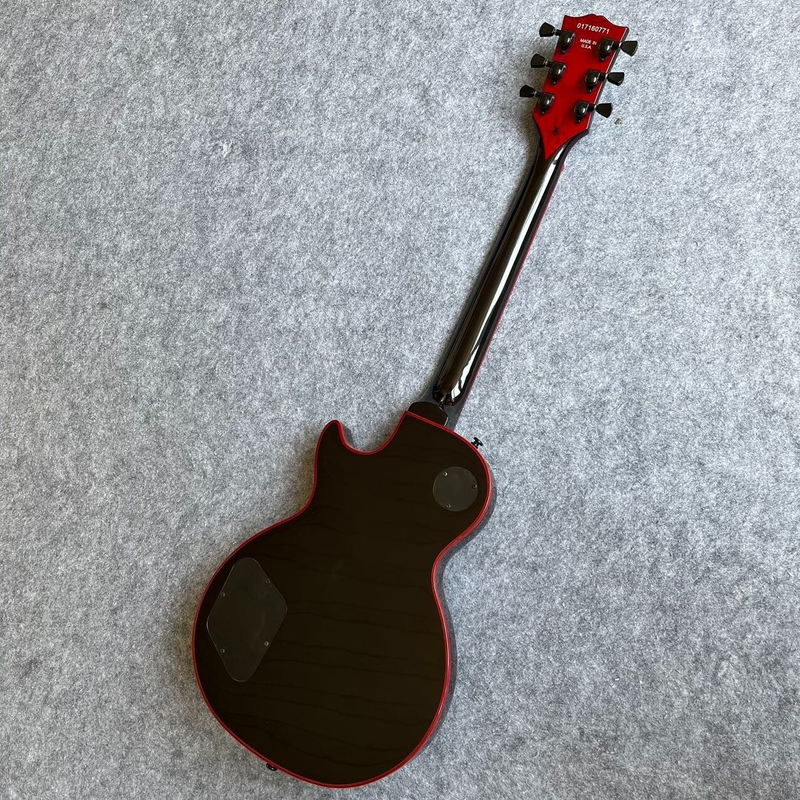 Red/Black Burst Solid Body Electric Guitar, EMG Pickups, Red Binding, LP Single