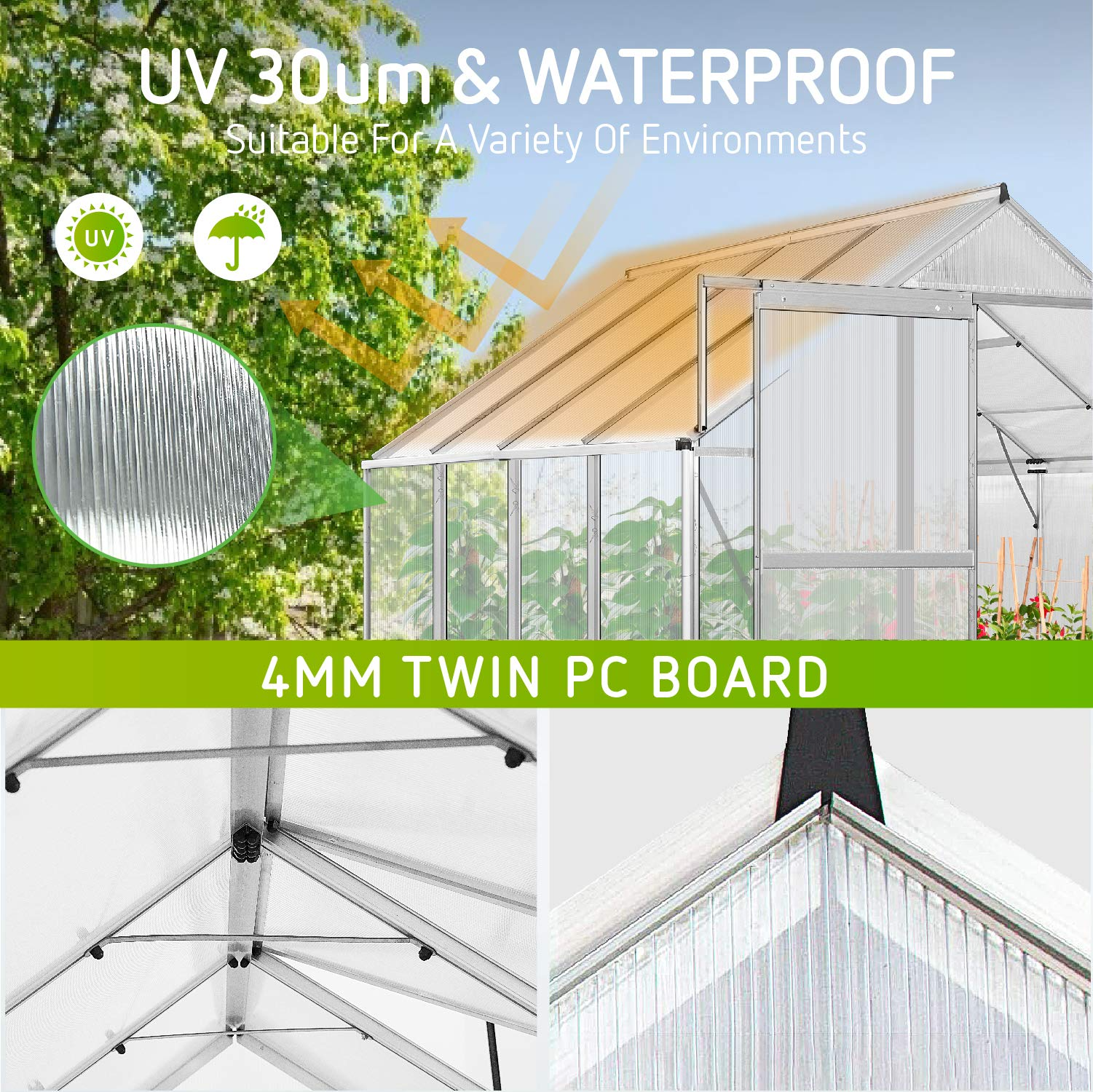 Aluminum Green House with Sliding Door and 2 Ventilation Window