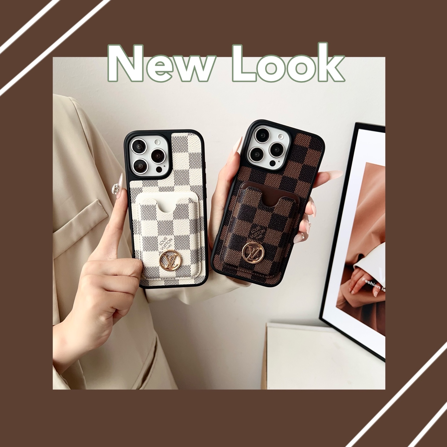 Luxury Designer Monogram Card Holder Phone Case | 2-in-1 Wallet Shockproof Cover